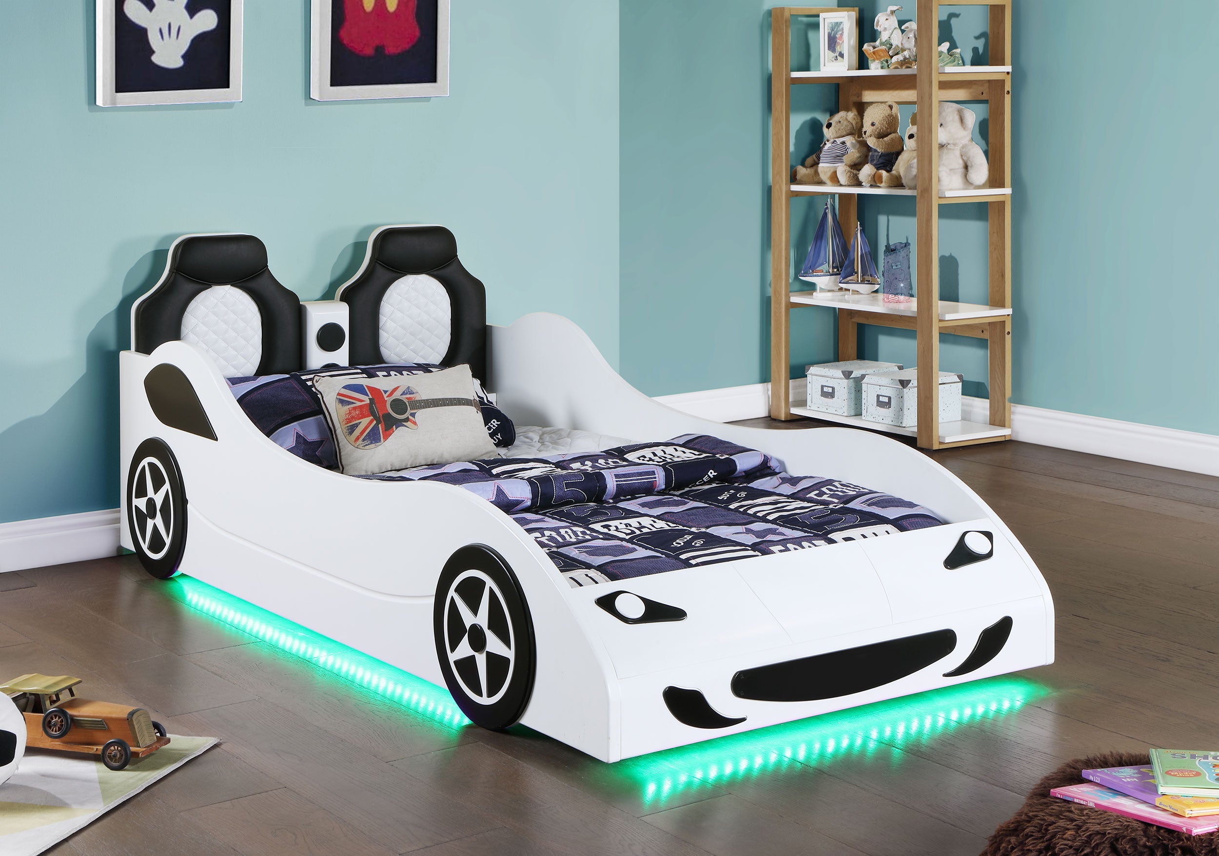Cruiser Wood LED Race Car Bed Blue