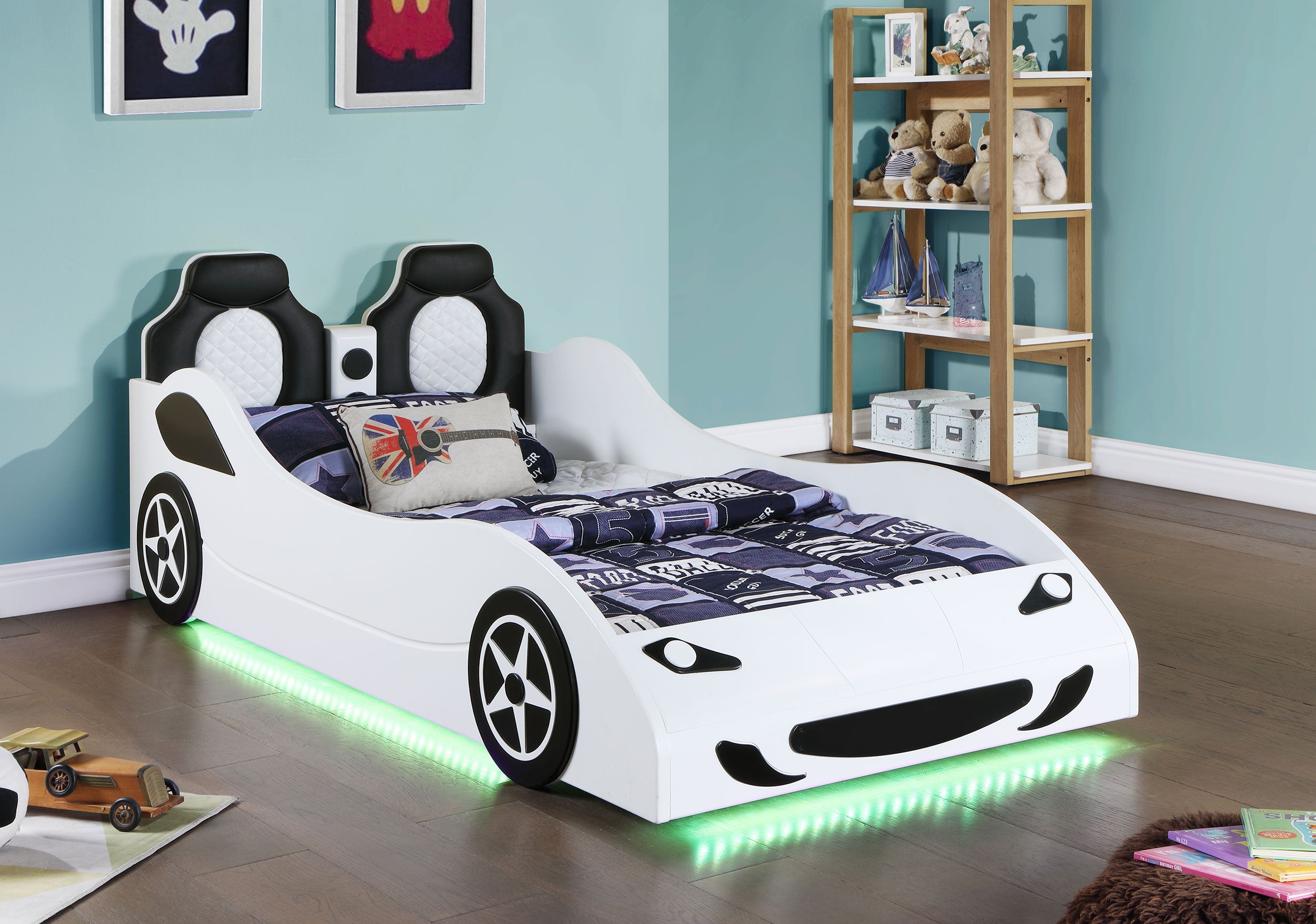Cruiser Wood LED Race Car Bed Blue