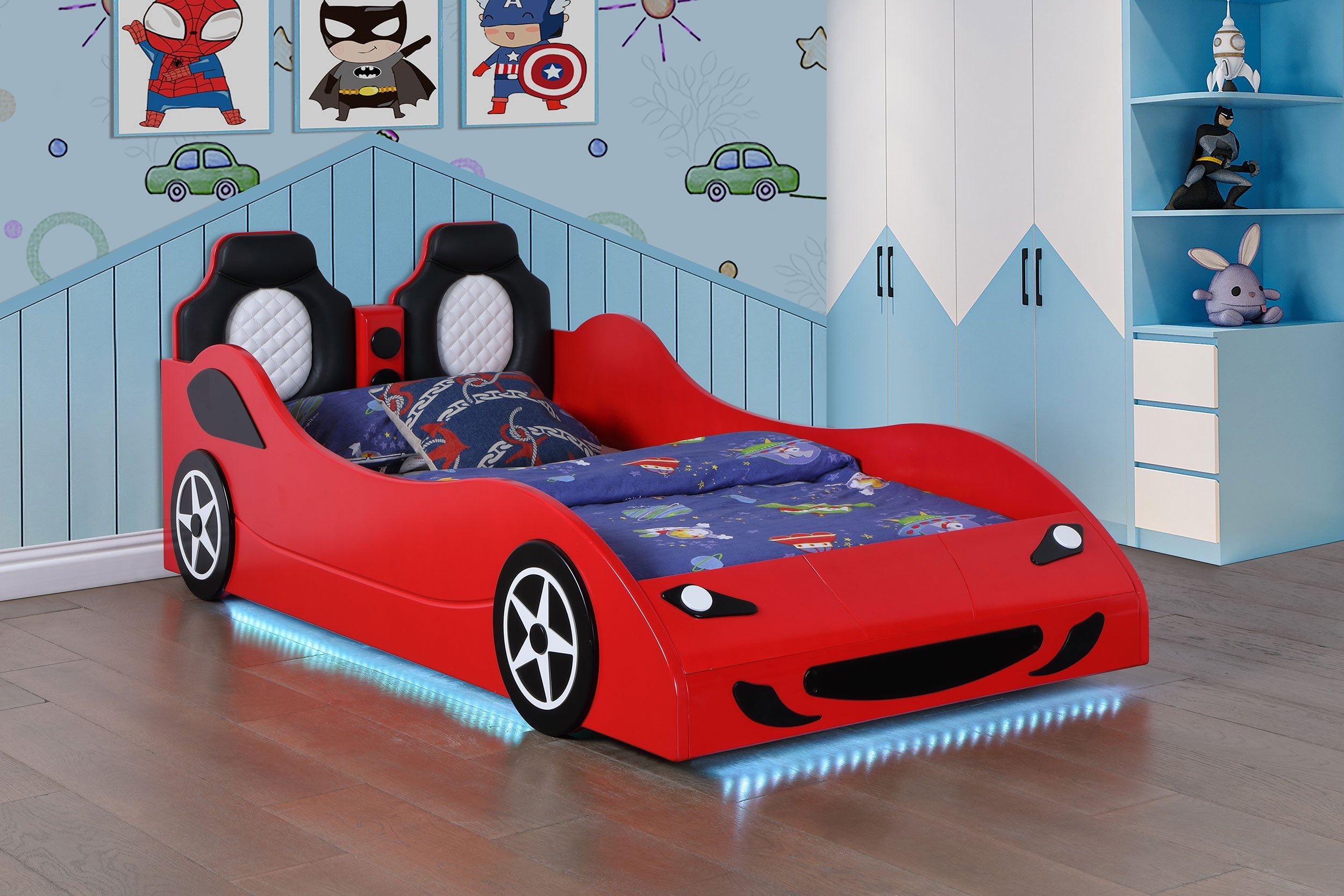 Cruiser Wood LED Race Car Bed Blue