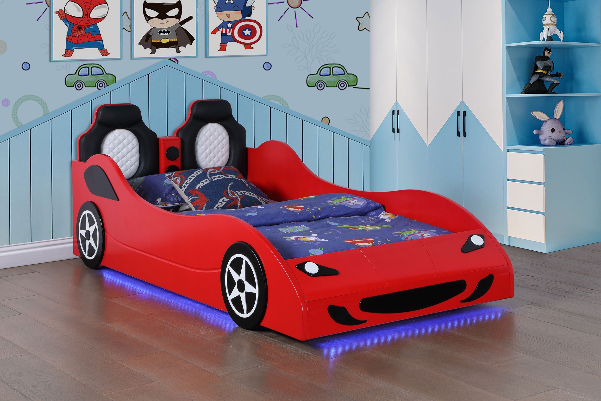 Cruiser Wood LED Race Car Bed Blue