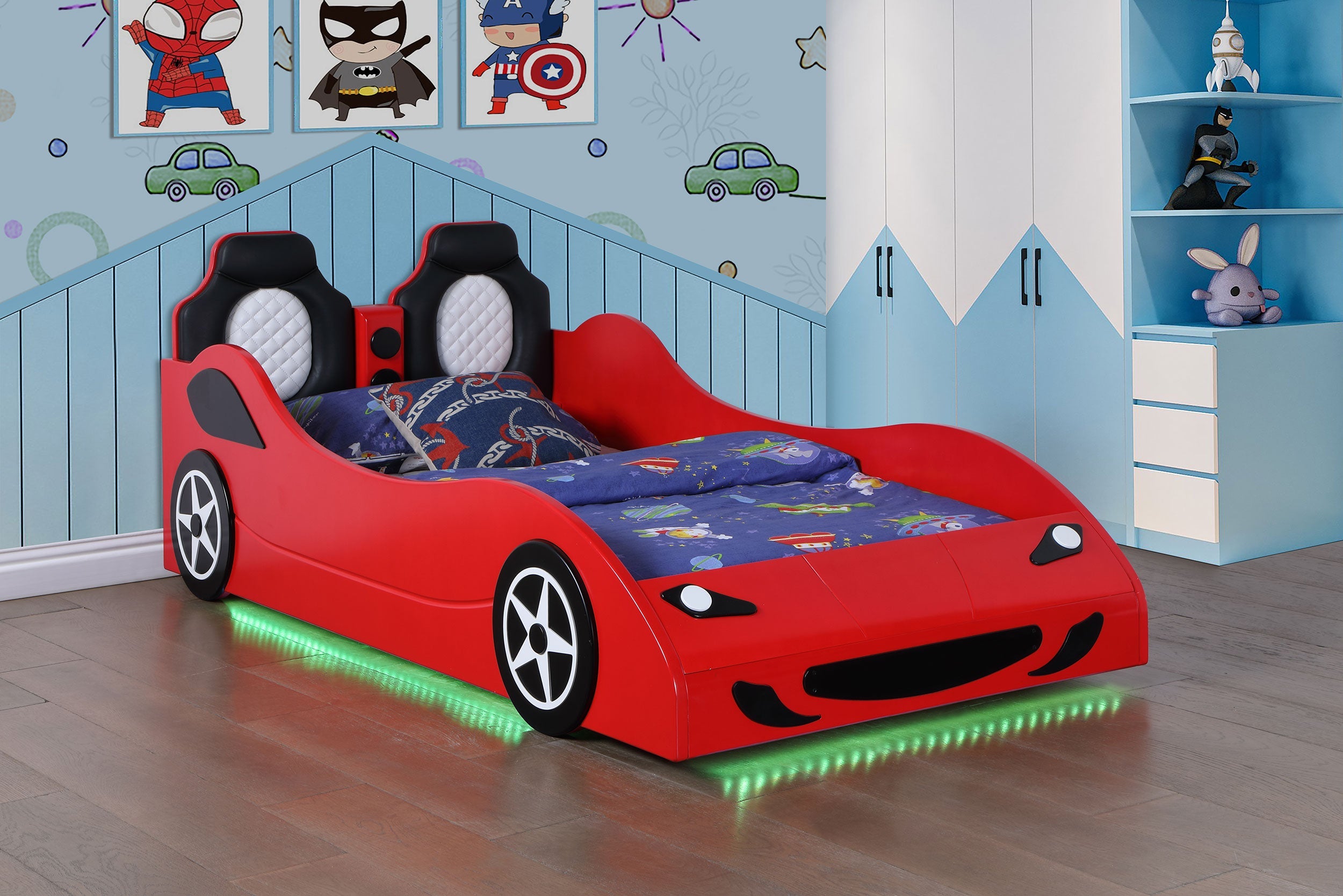 Cruiser Wood LED Race Car Bed Blue