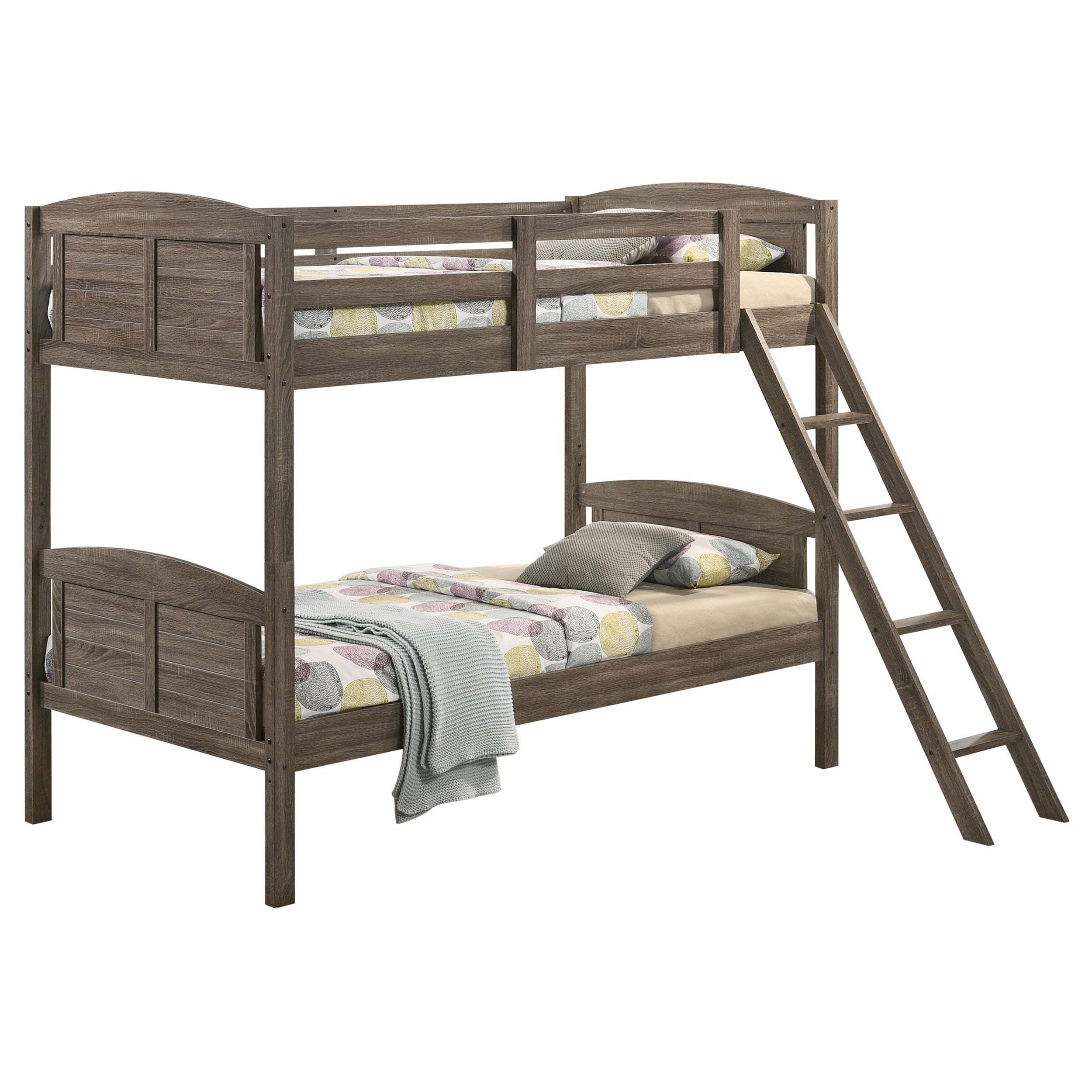 Flynn Wood Bunk Bed with Mattress Weathered Brown