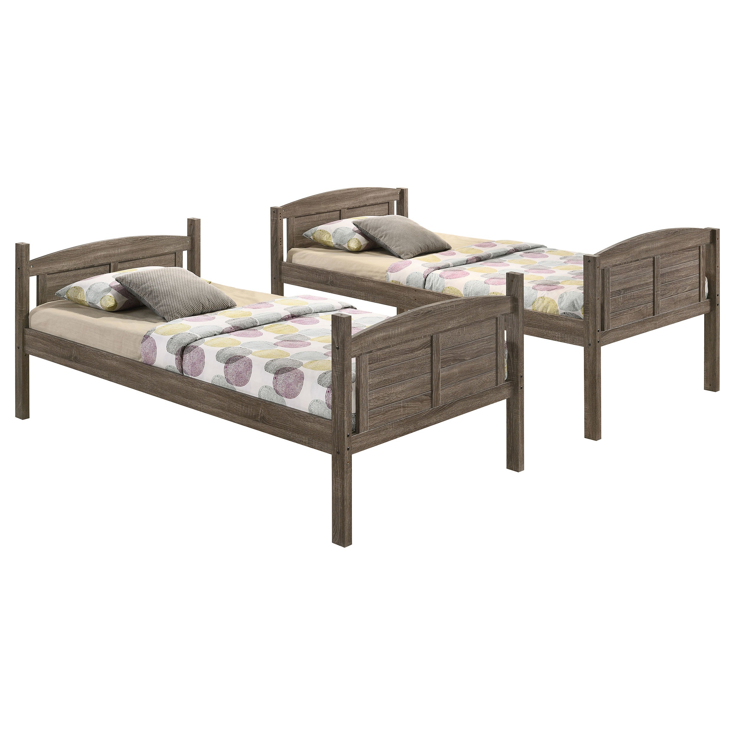 Flynn Wood Bunk Bed with Mattress Weathered Brown