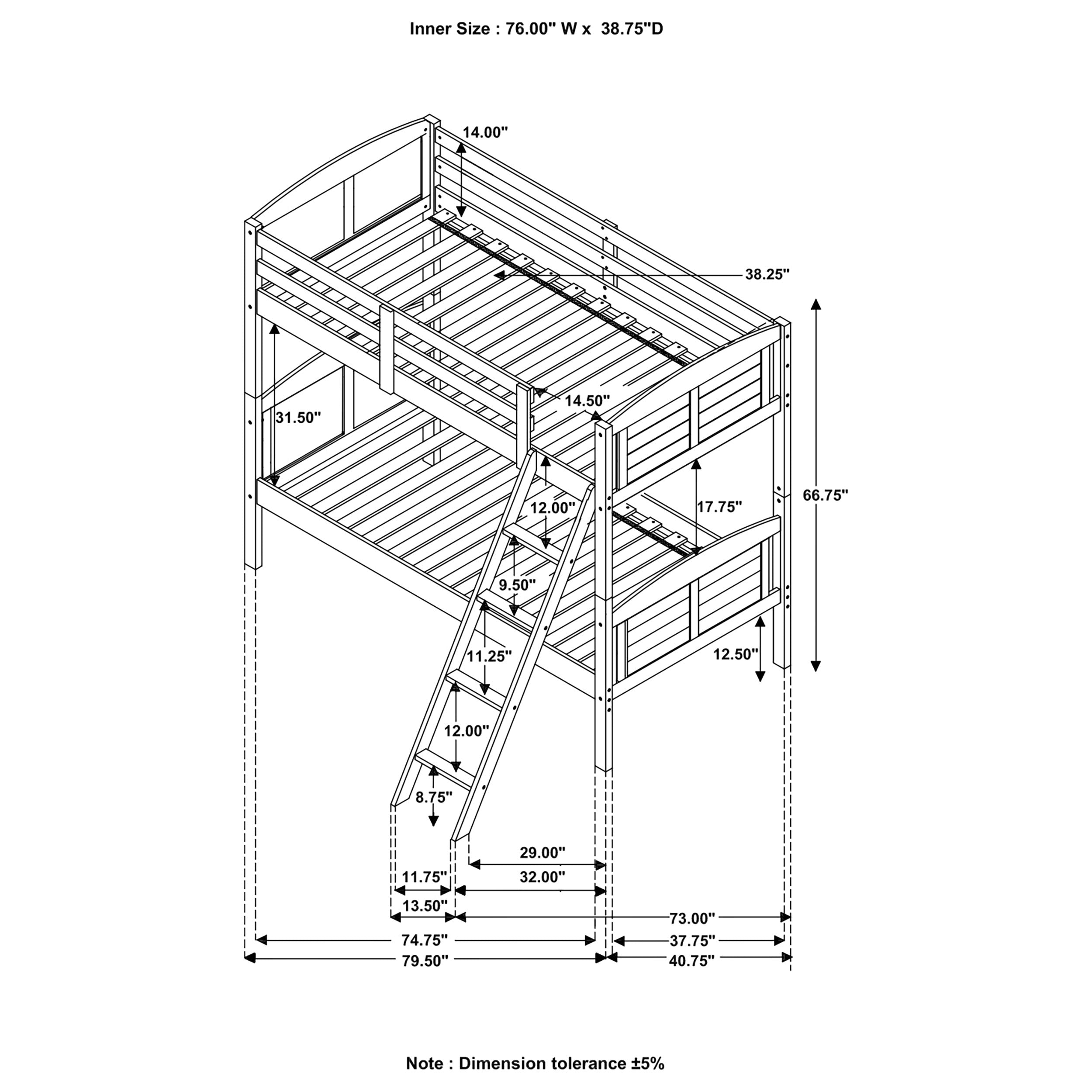 Flynn Wood Bunk Bed with Mattress Weathered Brown