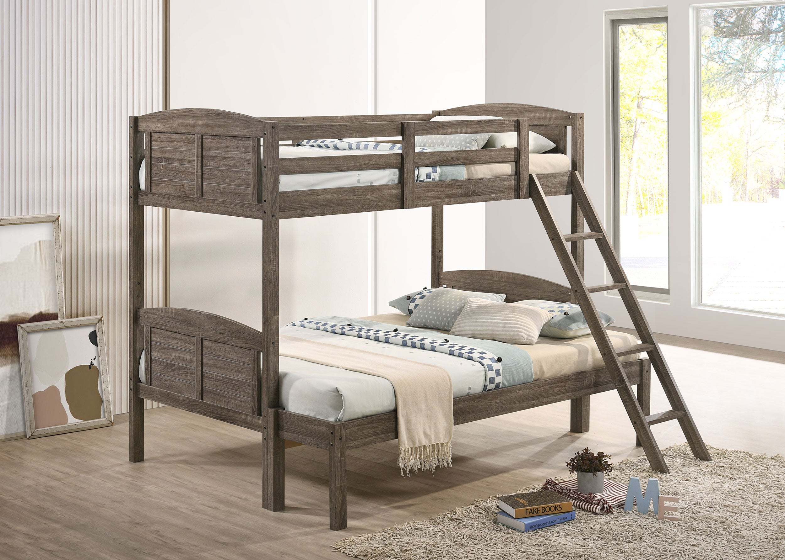Flynn Wood Bunk Bed with Mattress Weathered Brown