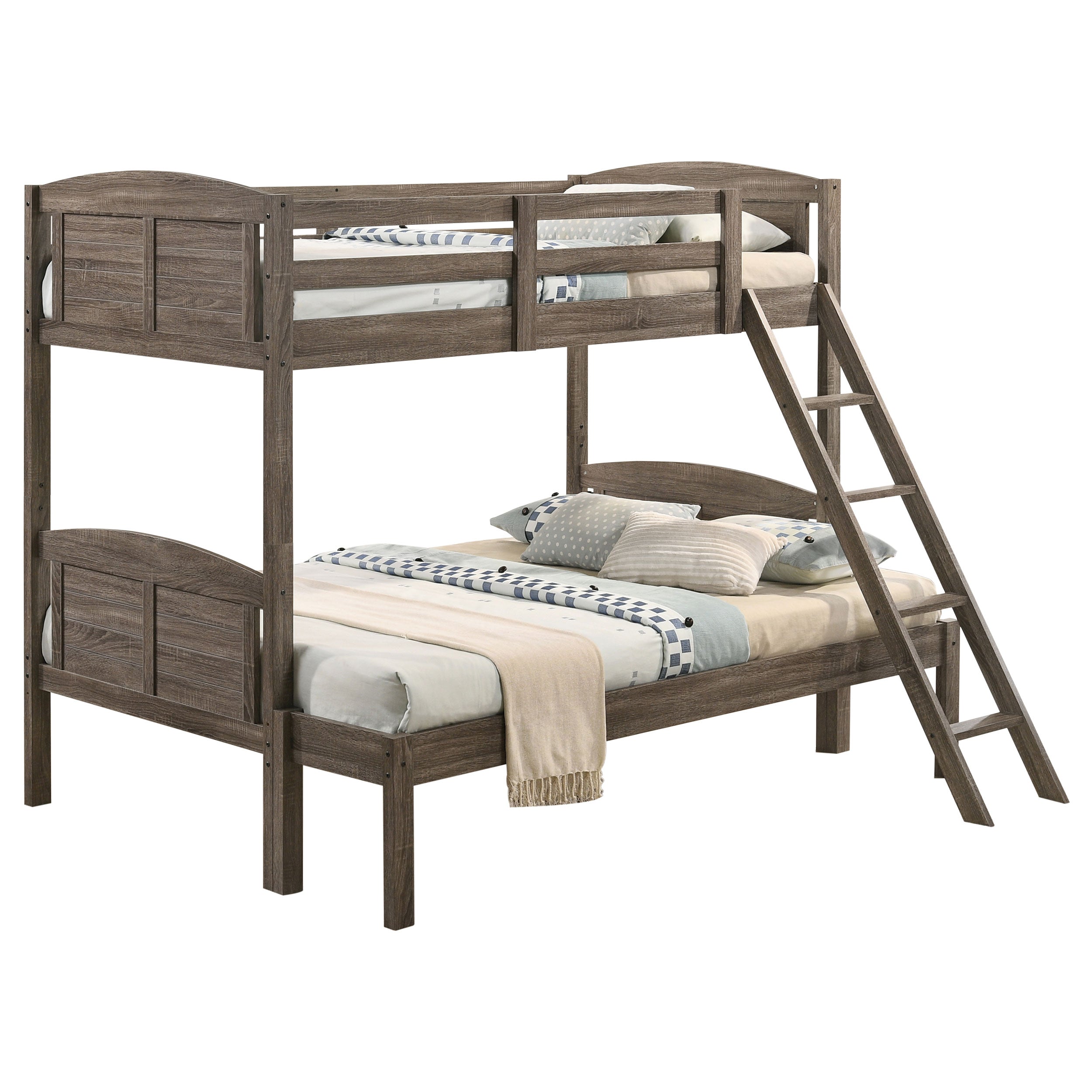 Flynn Wood Bunk Bed with Mattress Weathered Brown