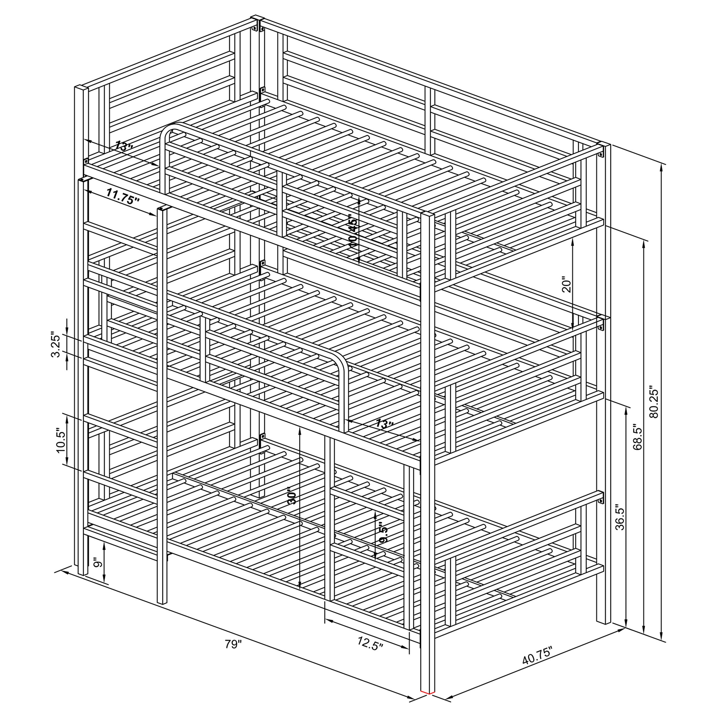Maynard Metal Triple Bunk Bed Gunmetal