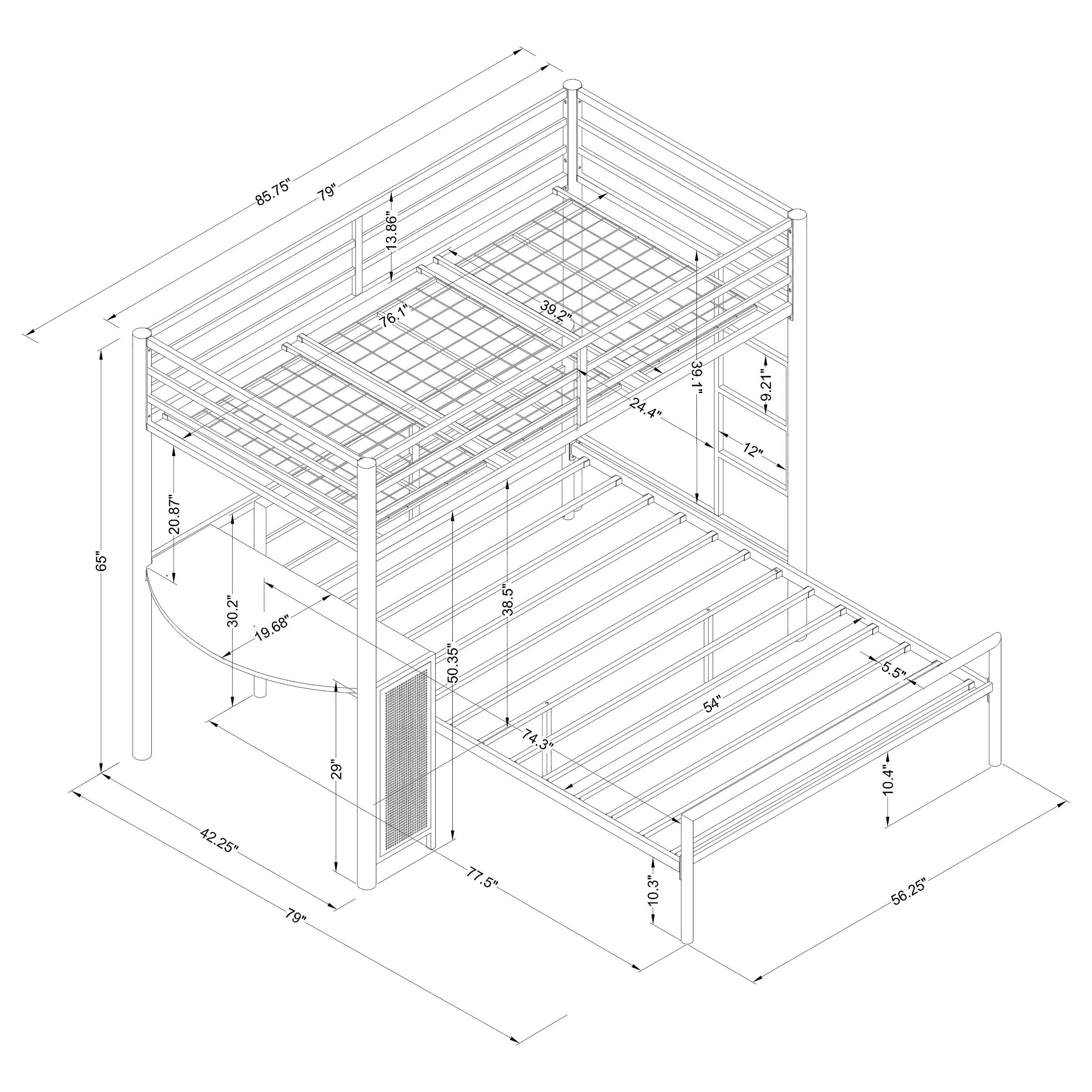 Fisher Over Workstation Loft Bed Set Gunmetal