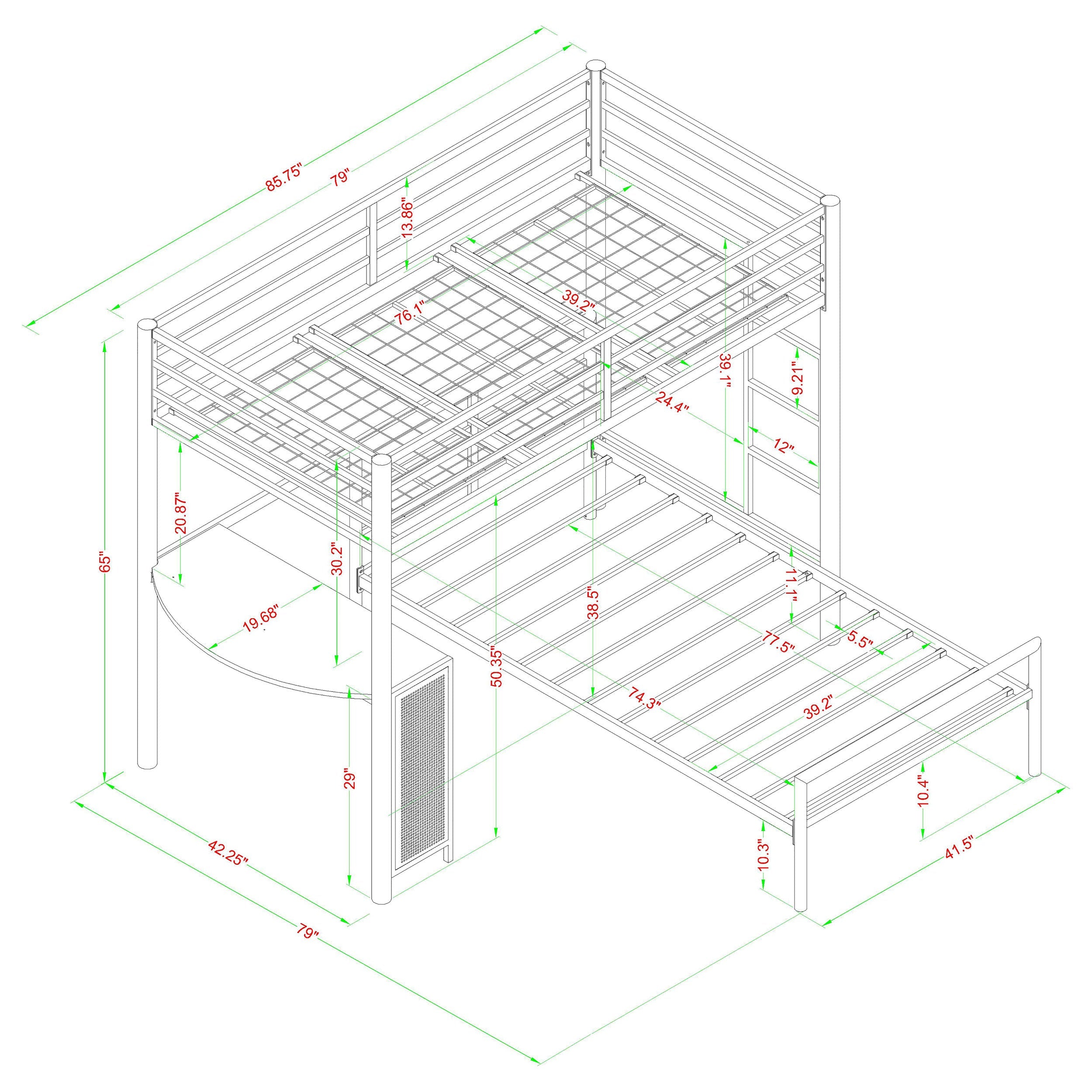 Fisher Over Workstation Loft Bed Set Gunmetal