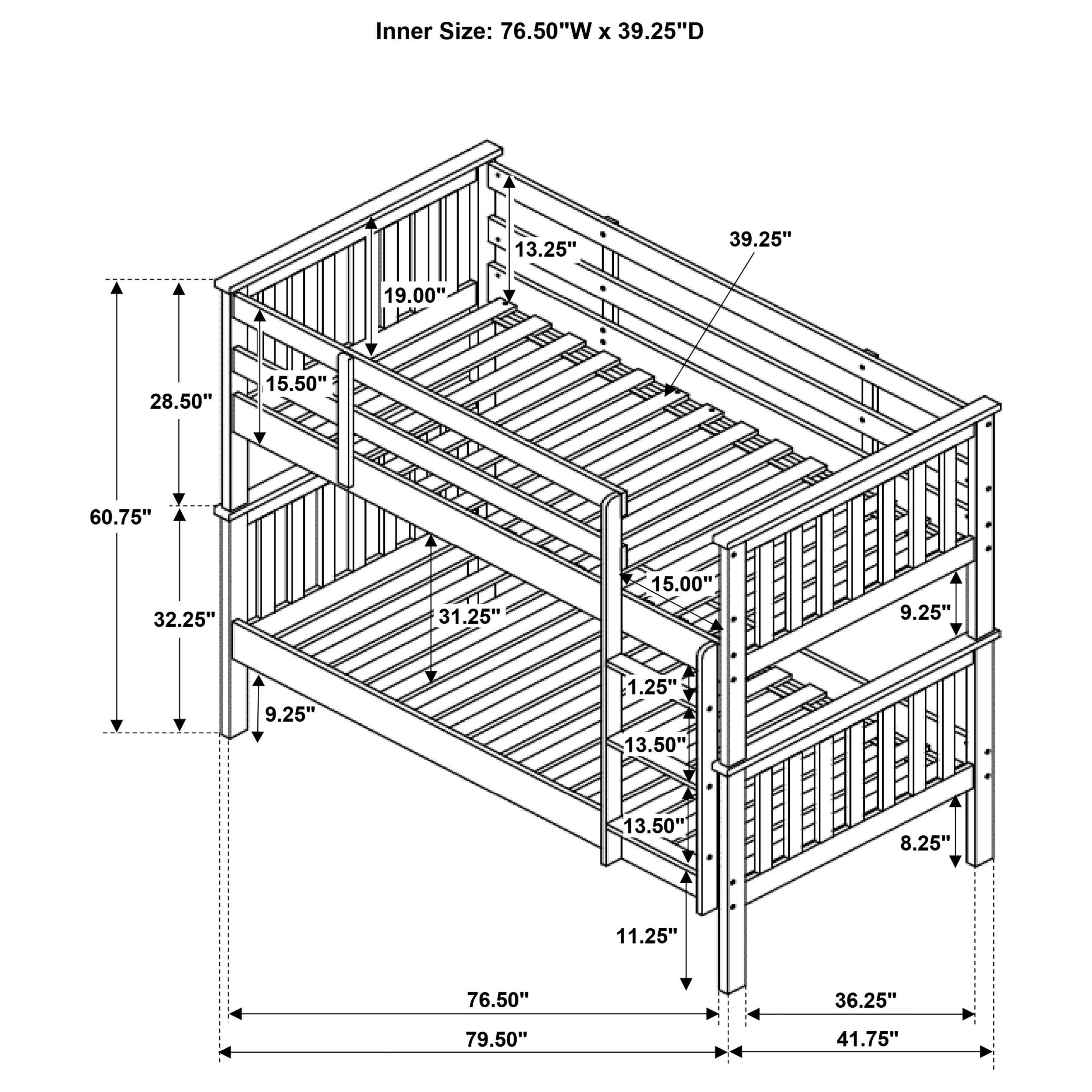 Chapman Wood Twin Over Twin Bunk Bed with Mattress White