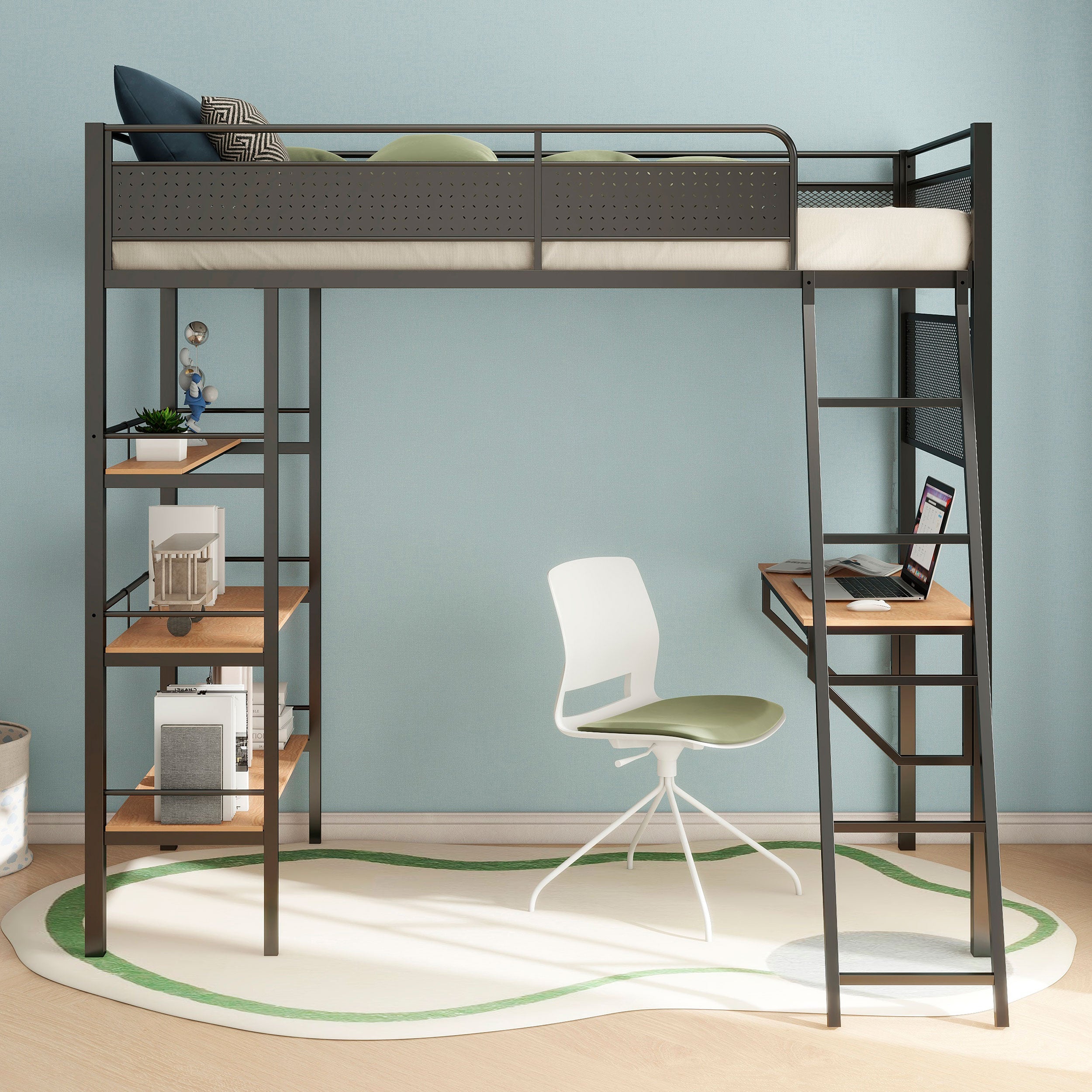 Campus 3-shelf Metal Twin Workstation Loft Bed Matte