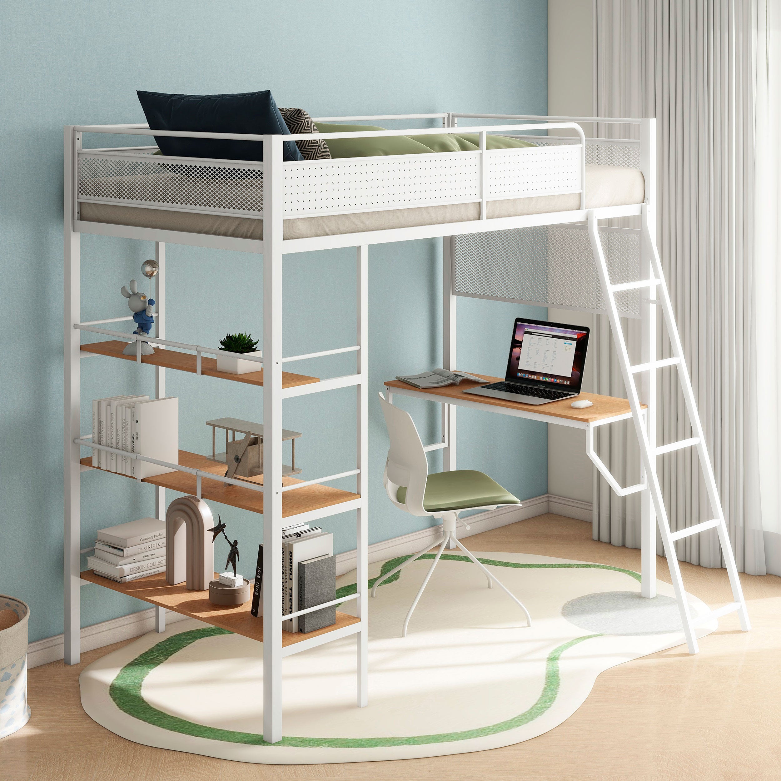 Campus 3-shelf Metal Twin Workstation Loft Bed Matte