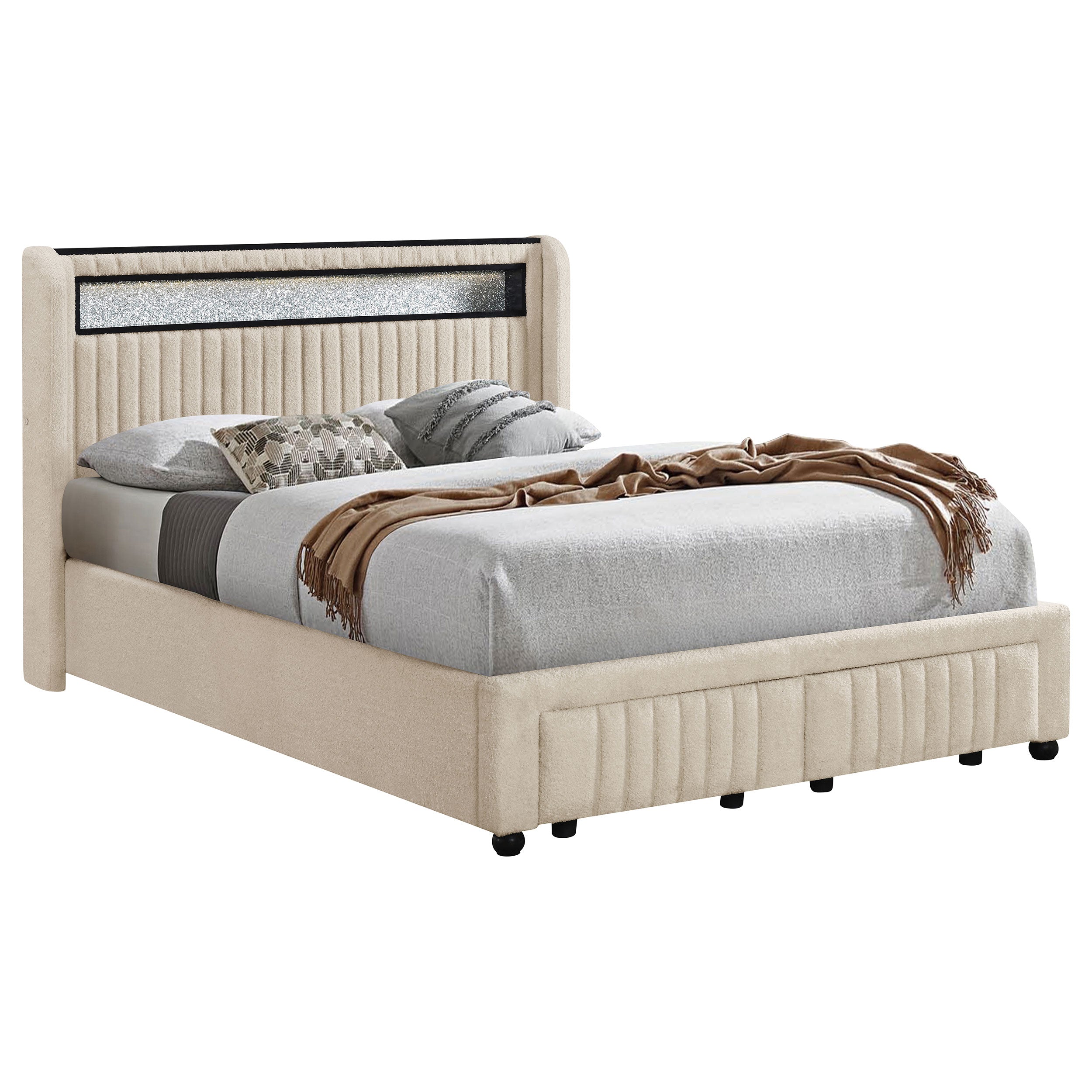 Madison Upholstered LED Storage Platform Bed Cream