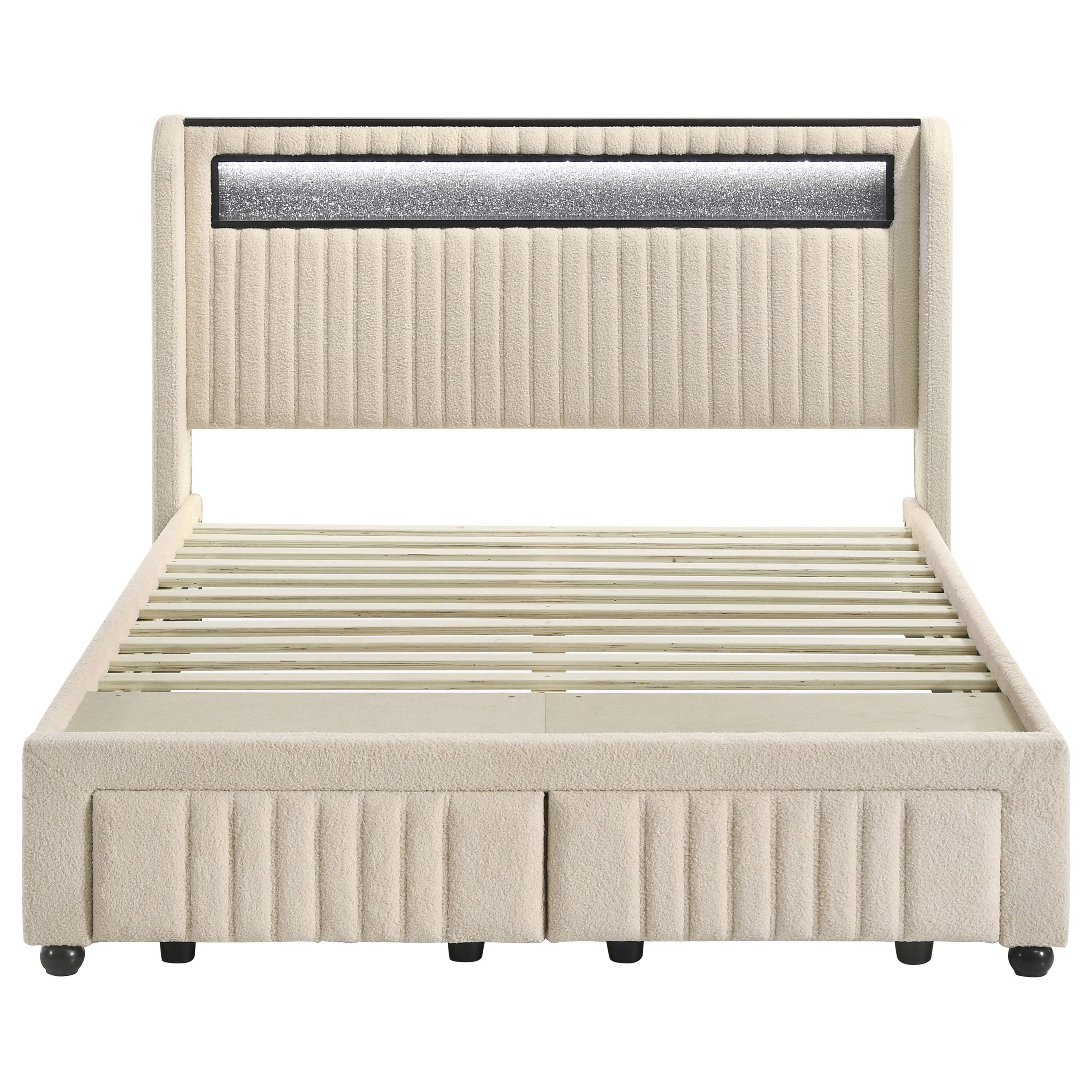 Madison Upholstered LED Twin Storage Platform Bed Cream