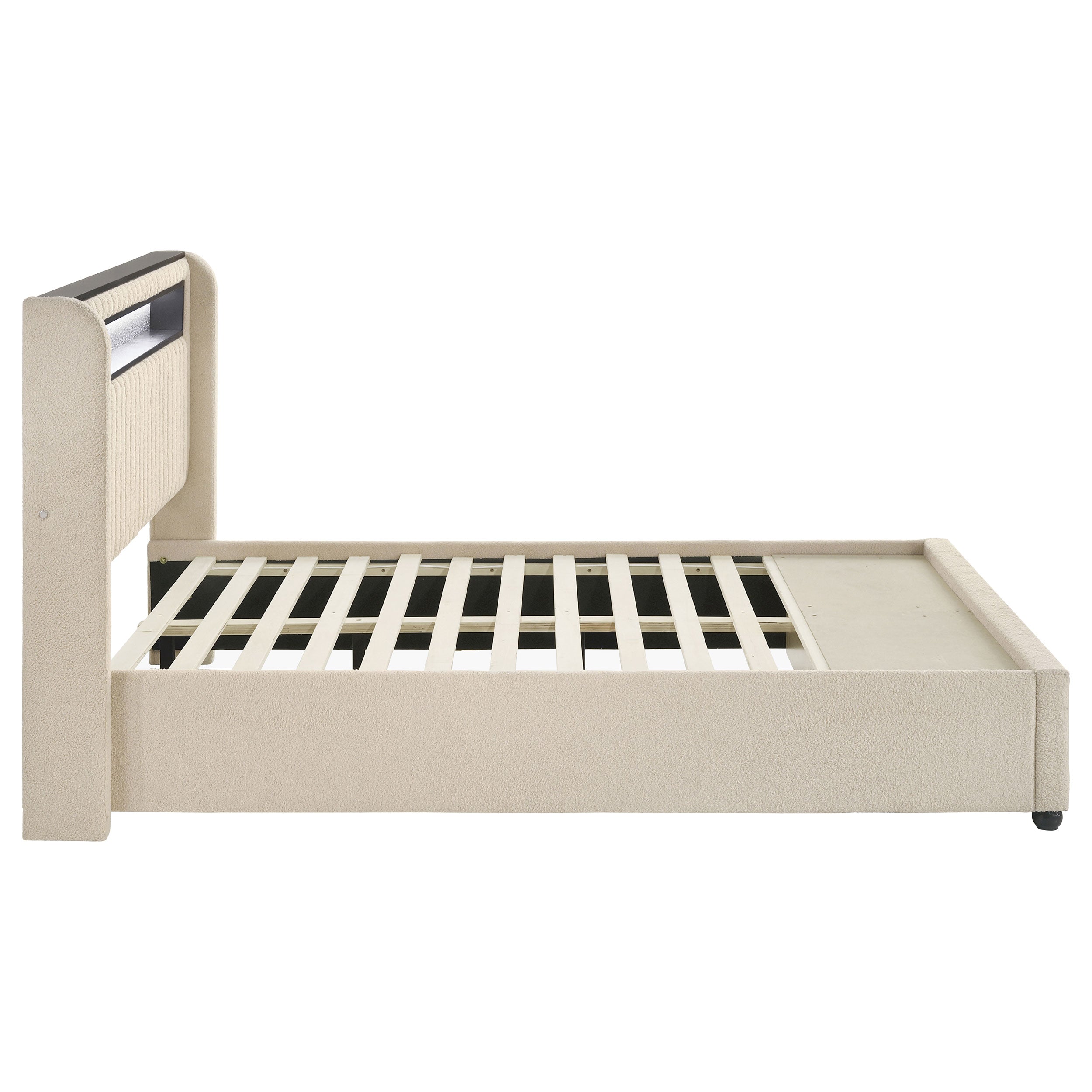 Madison Upholstered LED Twin Storage Platform Bed Cream