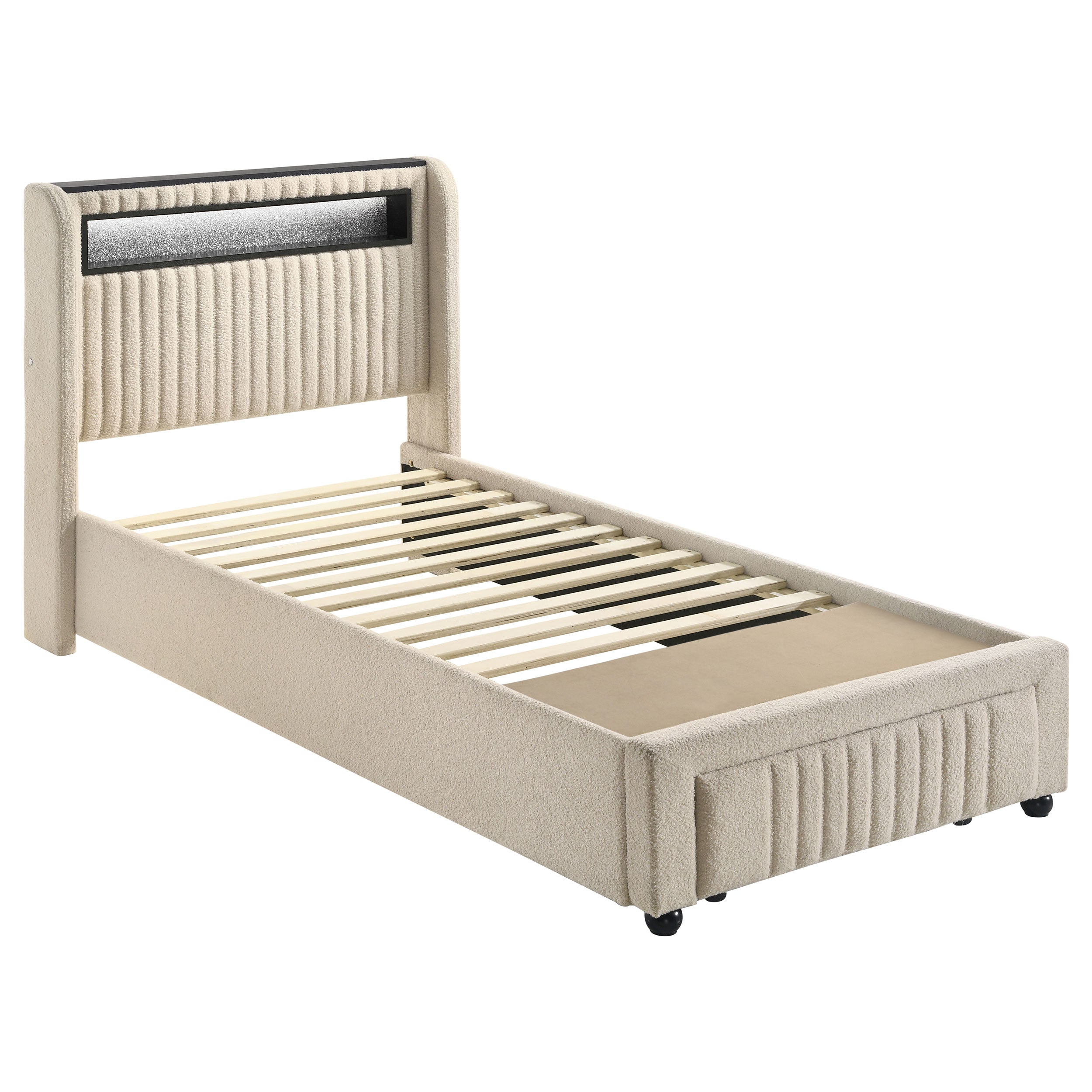 Madison Upholstered LED Storage Platform Bed Cream