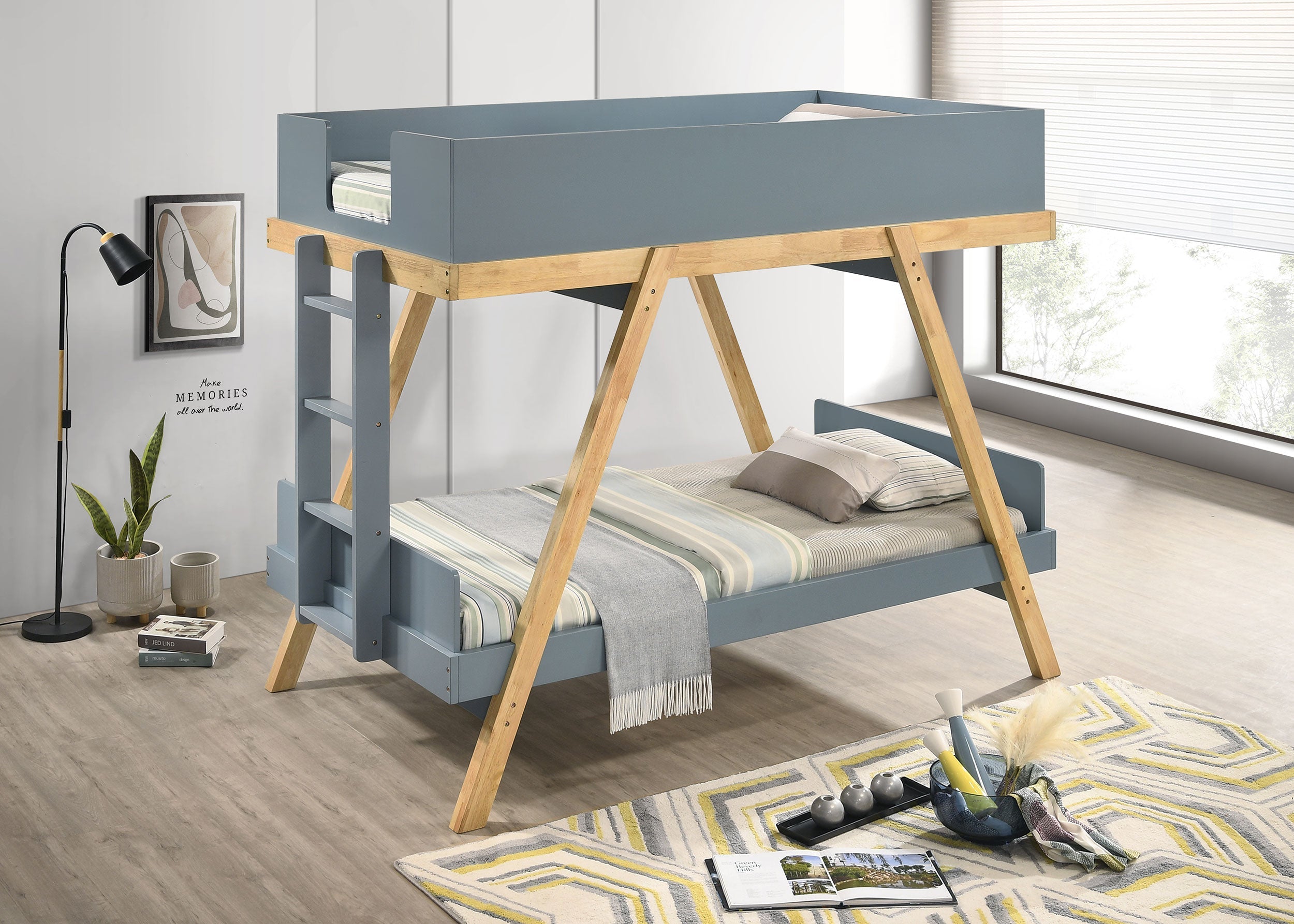 Frankie Over Bunk Bed with 7-inch Mattresses Blue