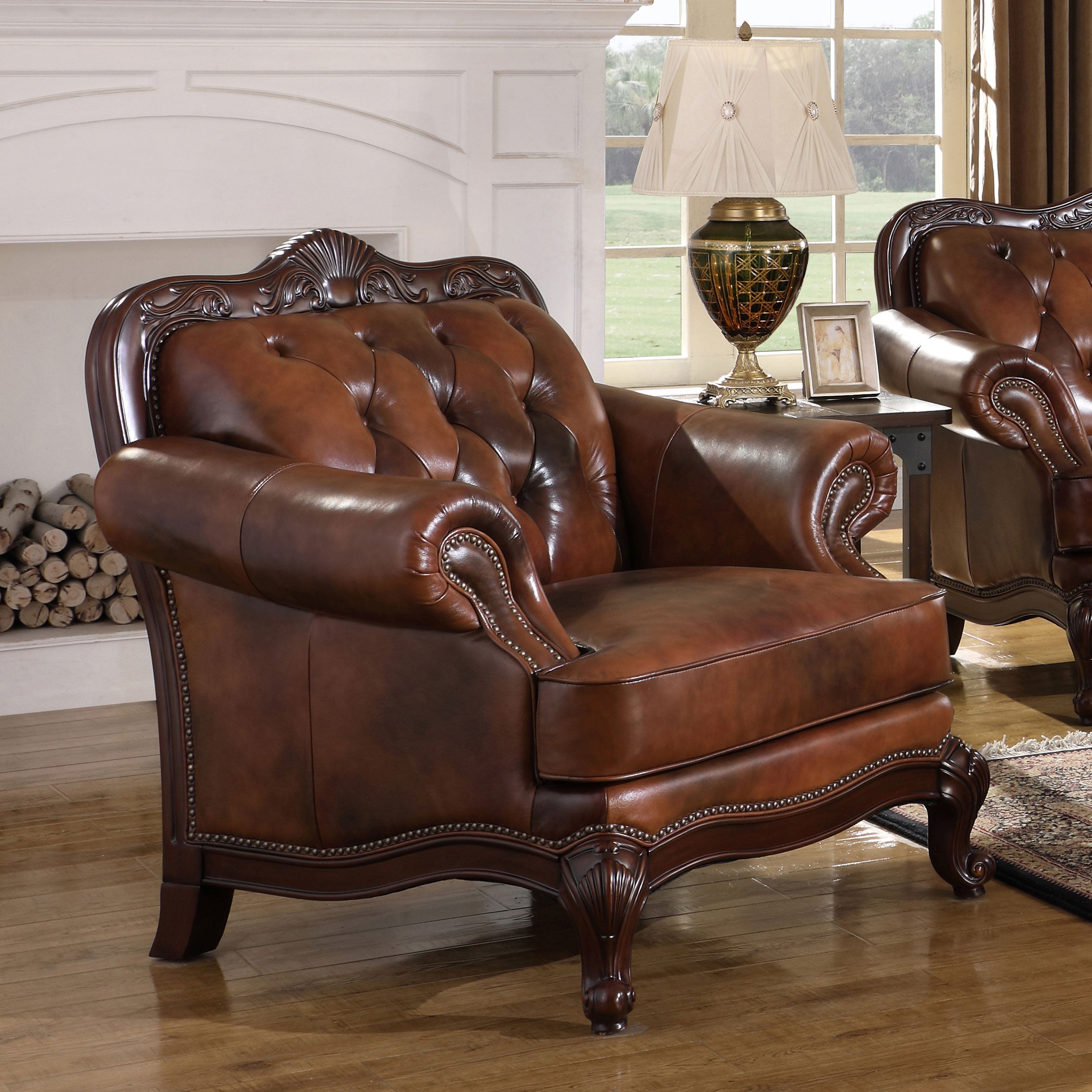 Victoria Leather Upholstered Rolled Arm Chair Brown