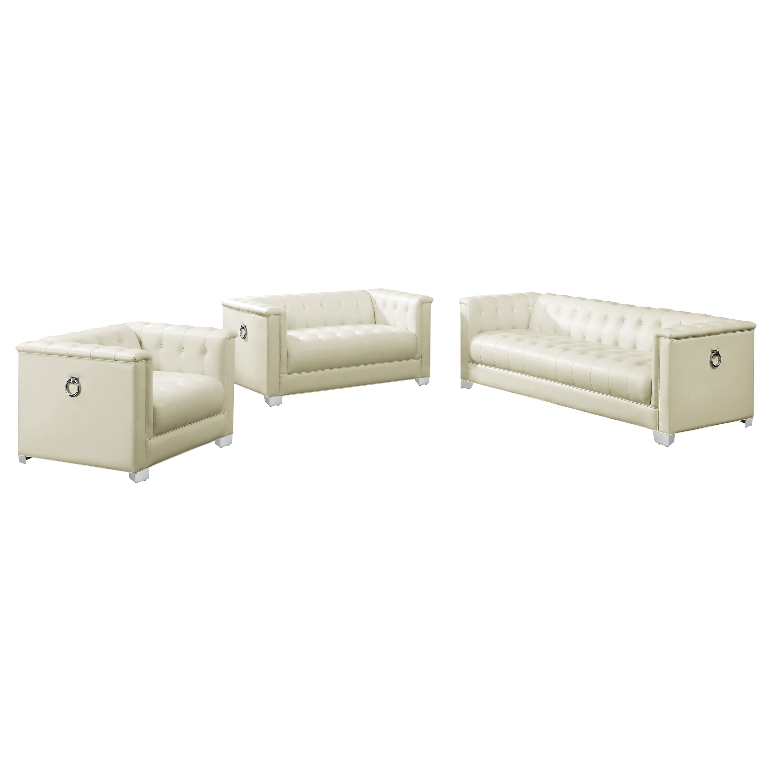 Chaviano Upholstered Track Arm Sofa Set Pearl White