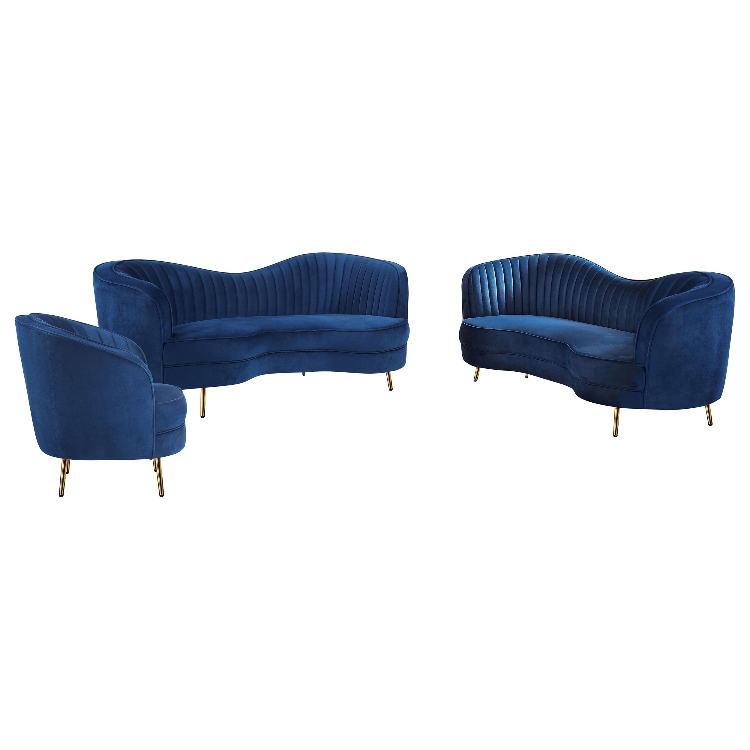 Sophia Upholstered Channel Tufted Sofa Set Blue