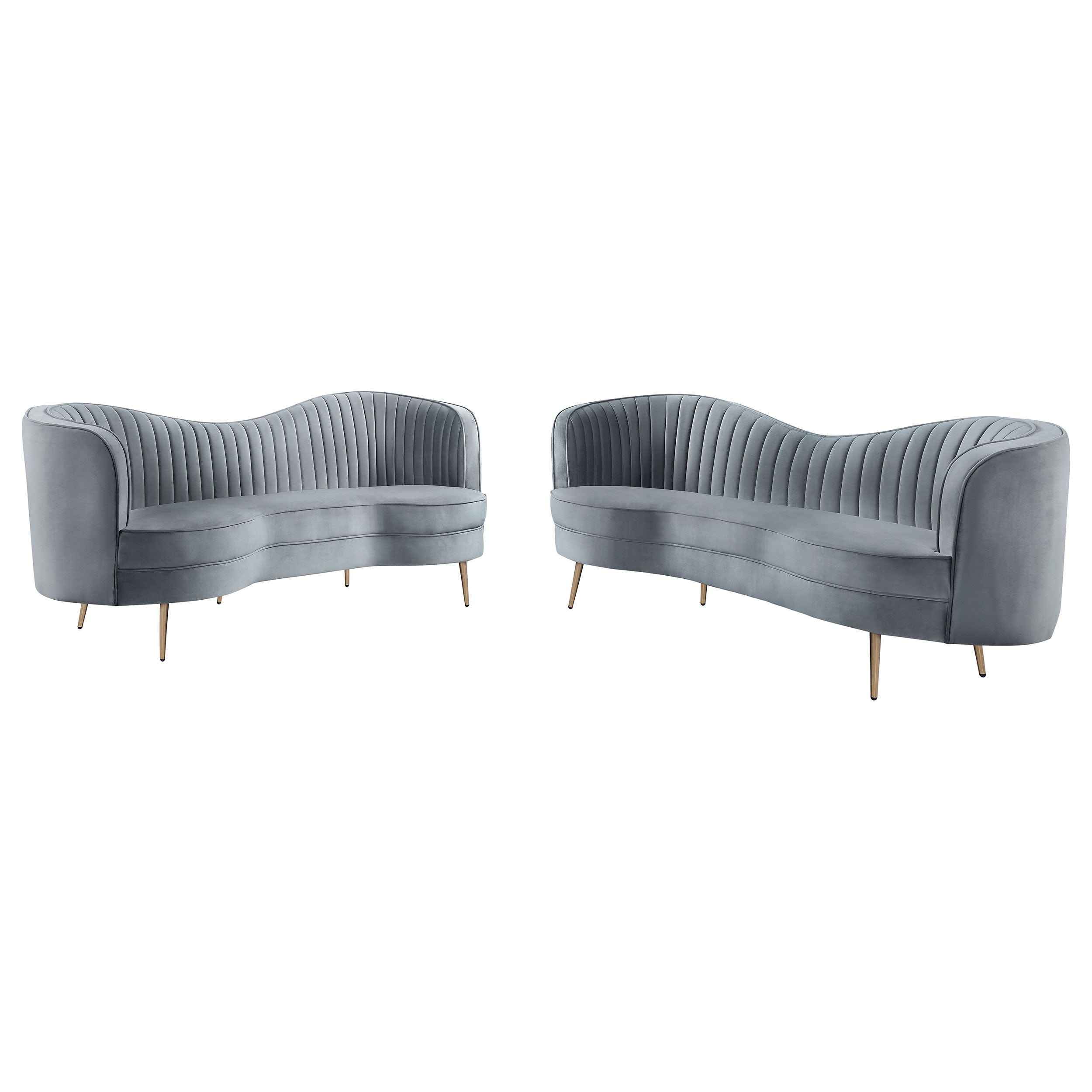 Sophia Upholstered Channel Tufted Sofa Set Blue