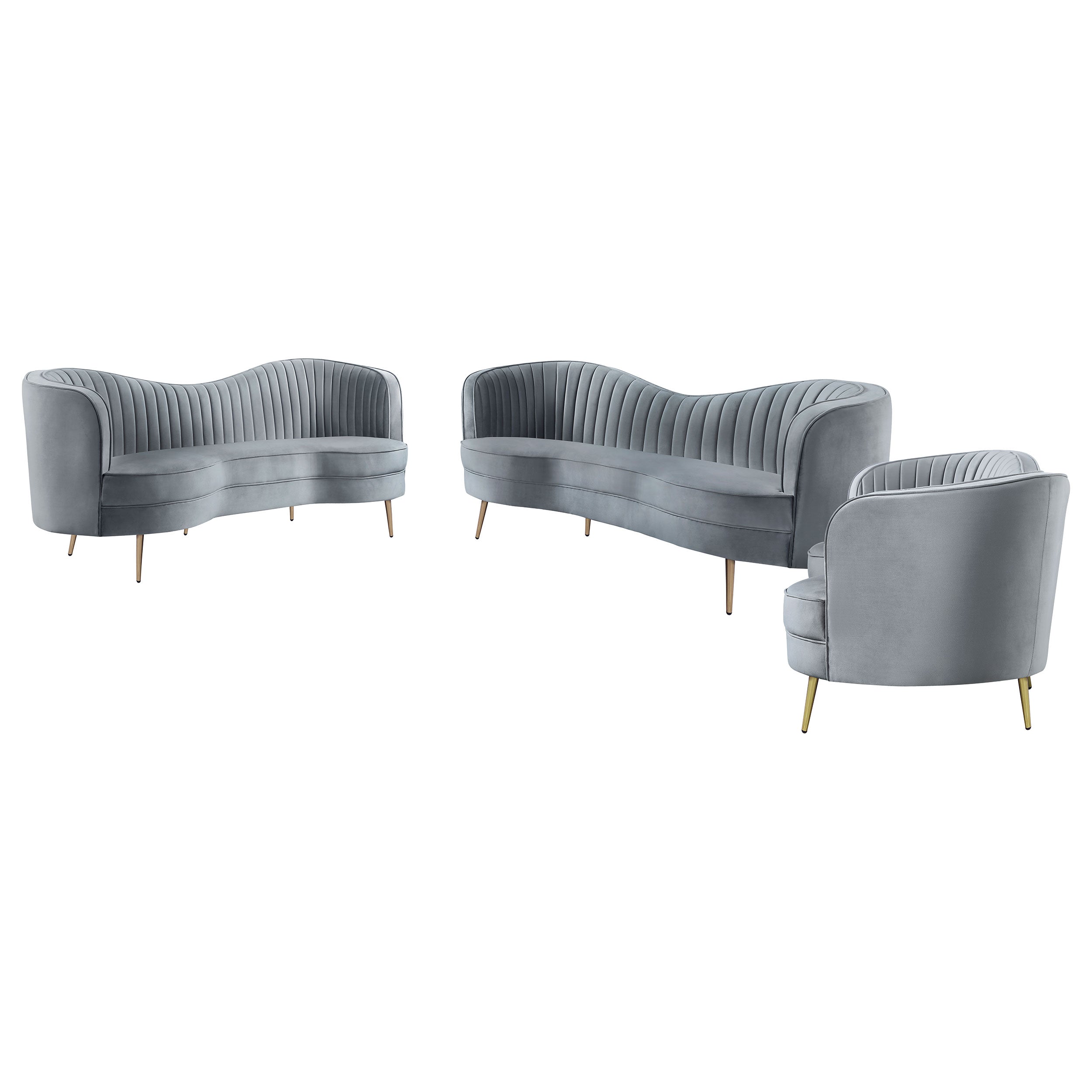 Sophia Upholstered Channel Tufted Sofa Set Blue
