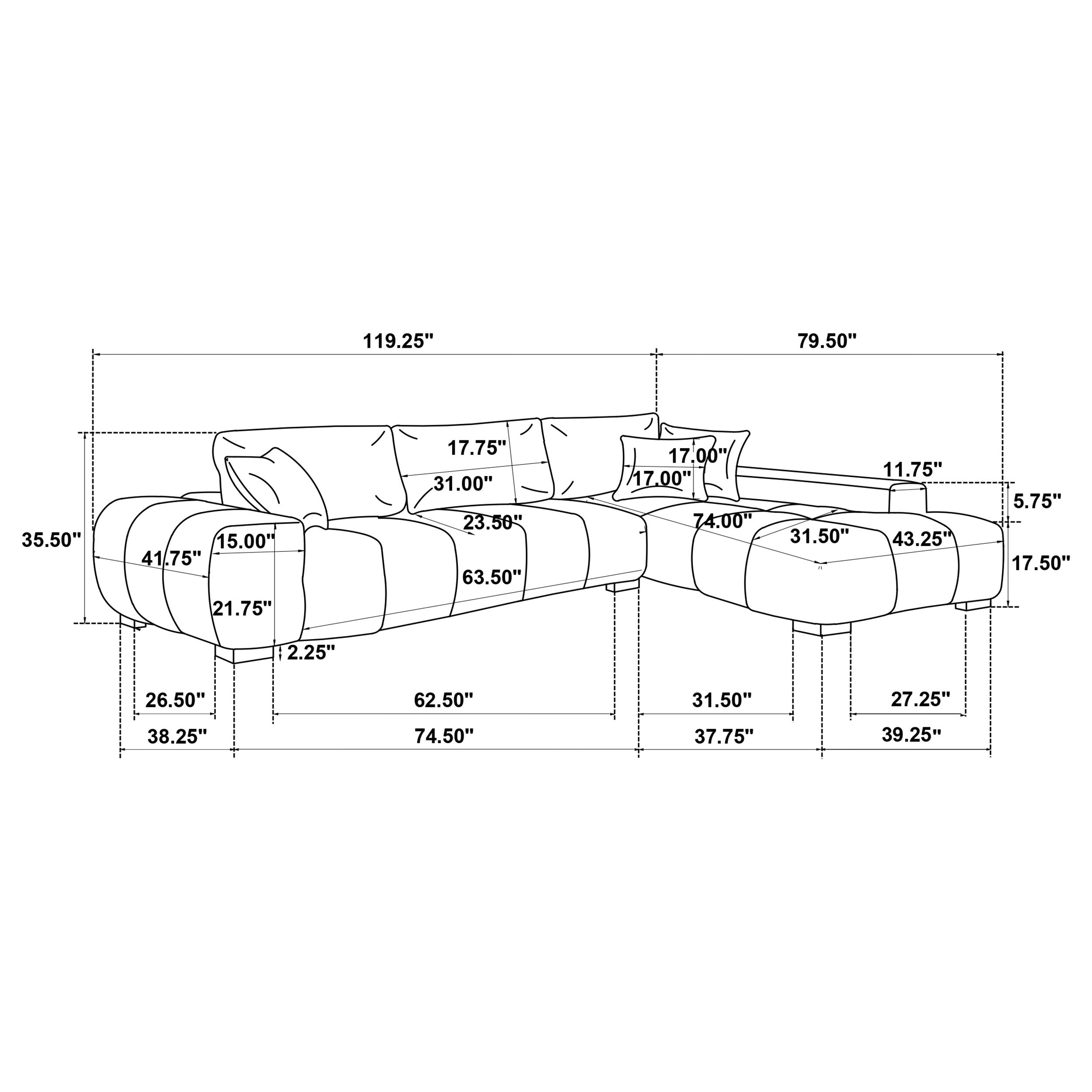 Octavia Fabric Upholstered Sectional Chaise Sofa Amber