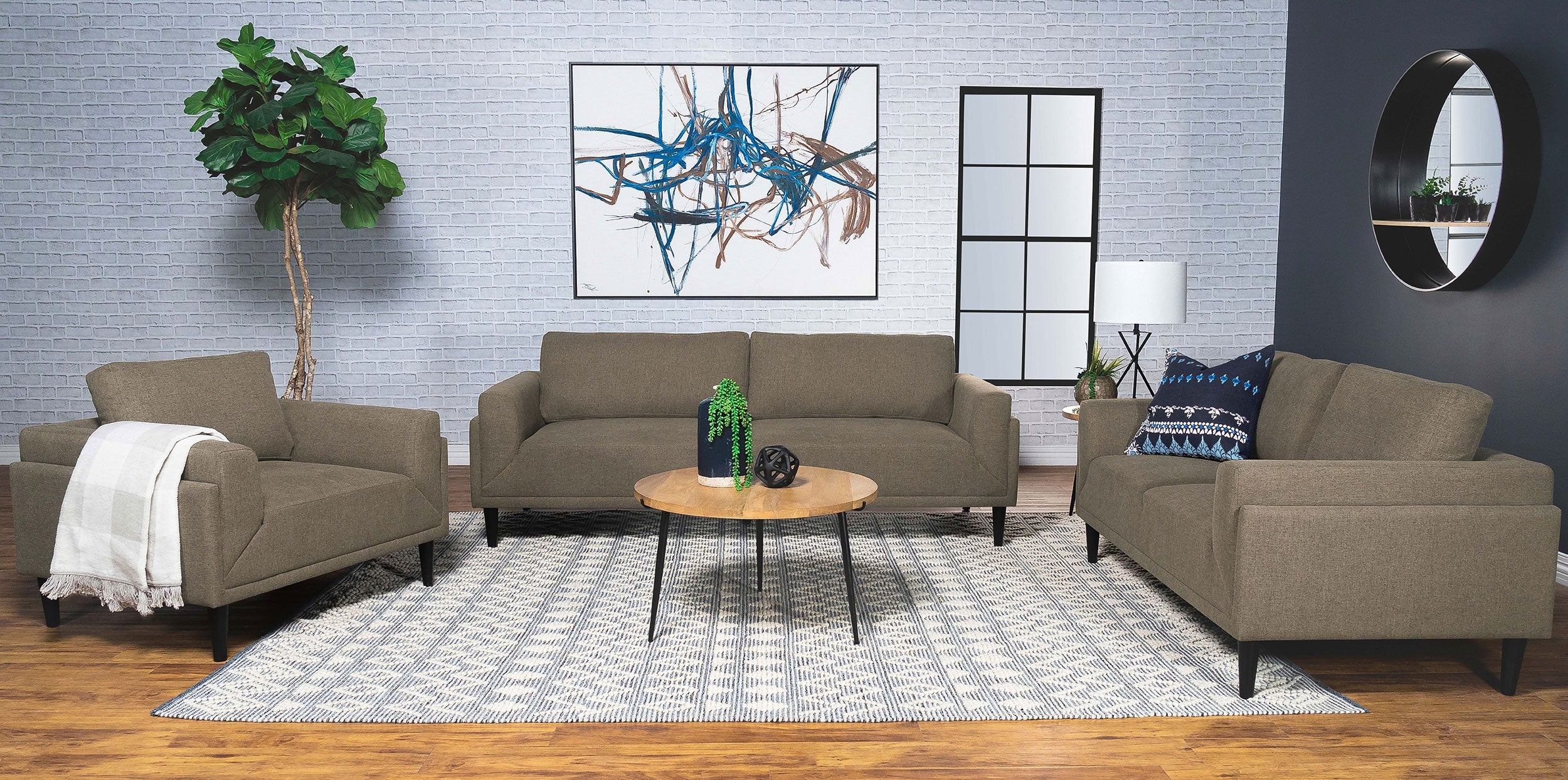 Rilynn Upholstered Track Arm Sofa Set Brown