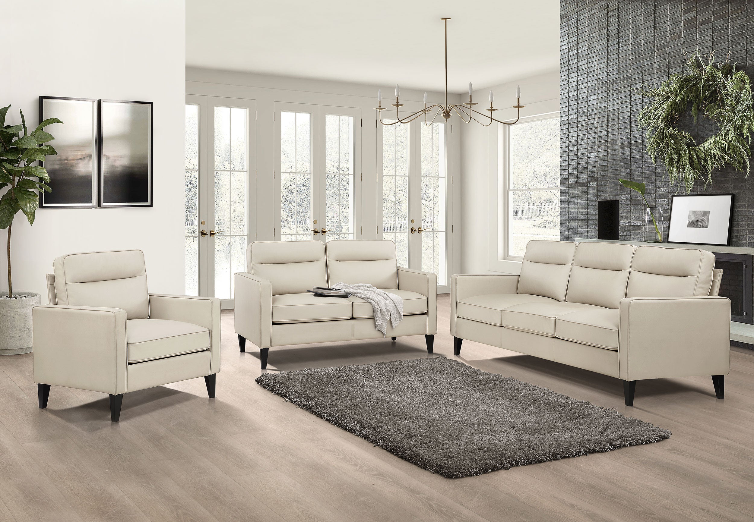 Jonah Upholstered Track Arm Sofa Set Green