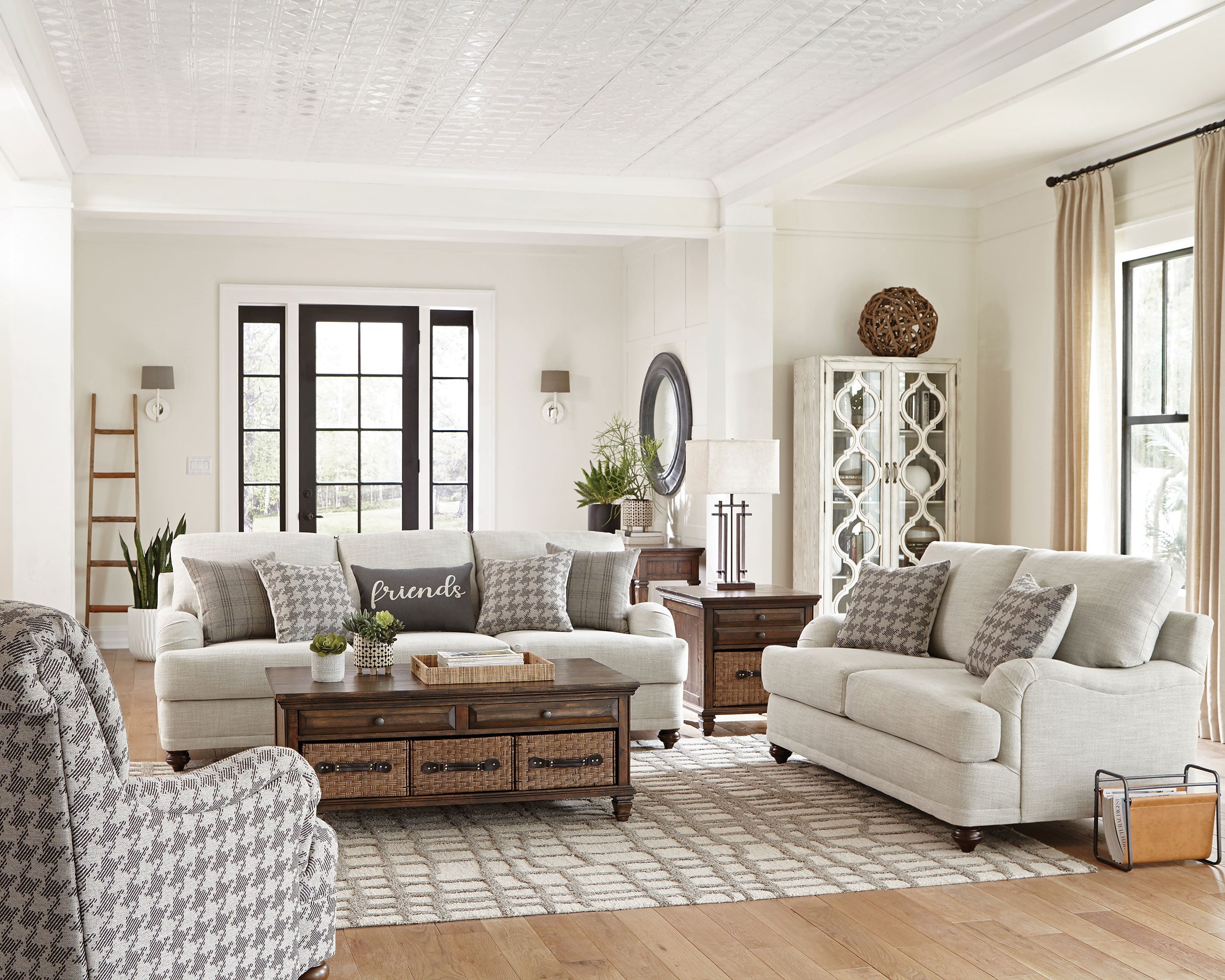 Glenn Upholstered Sofa Set Light Grey and Blue
