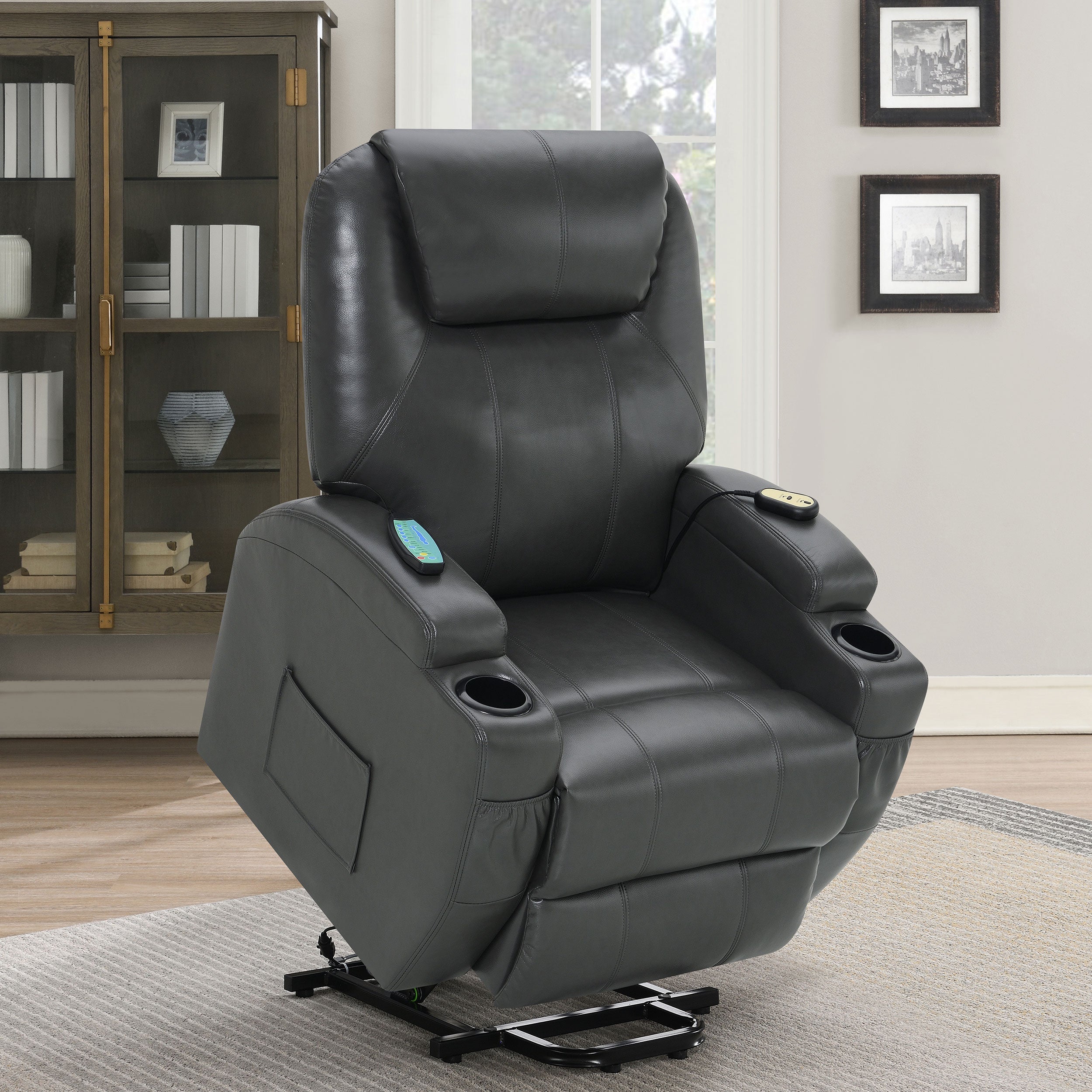 Sanger Upholstered Power Lift Massage Recliner Champagne