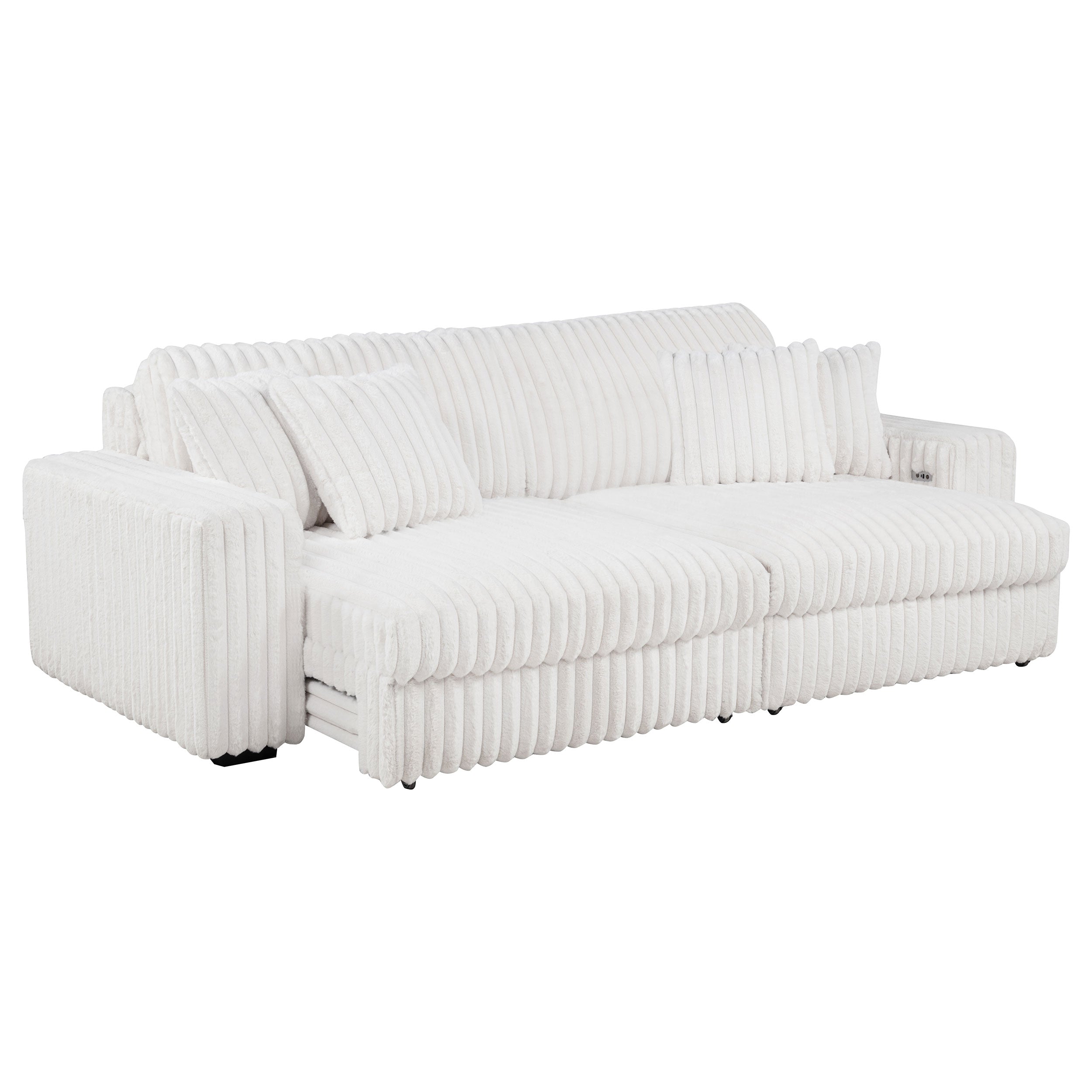 Jacana Corduroy Upholstered Dual Power Chaise Sofa Ivory