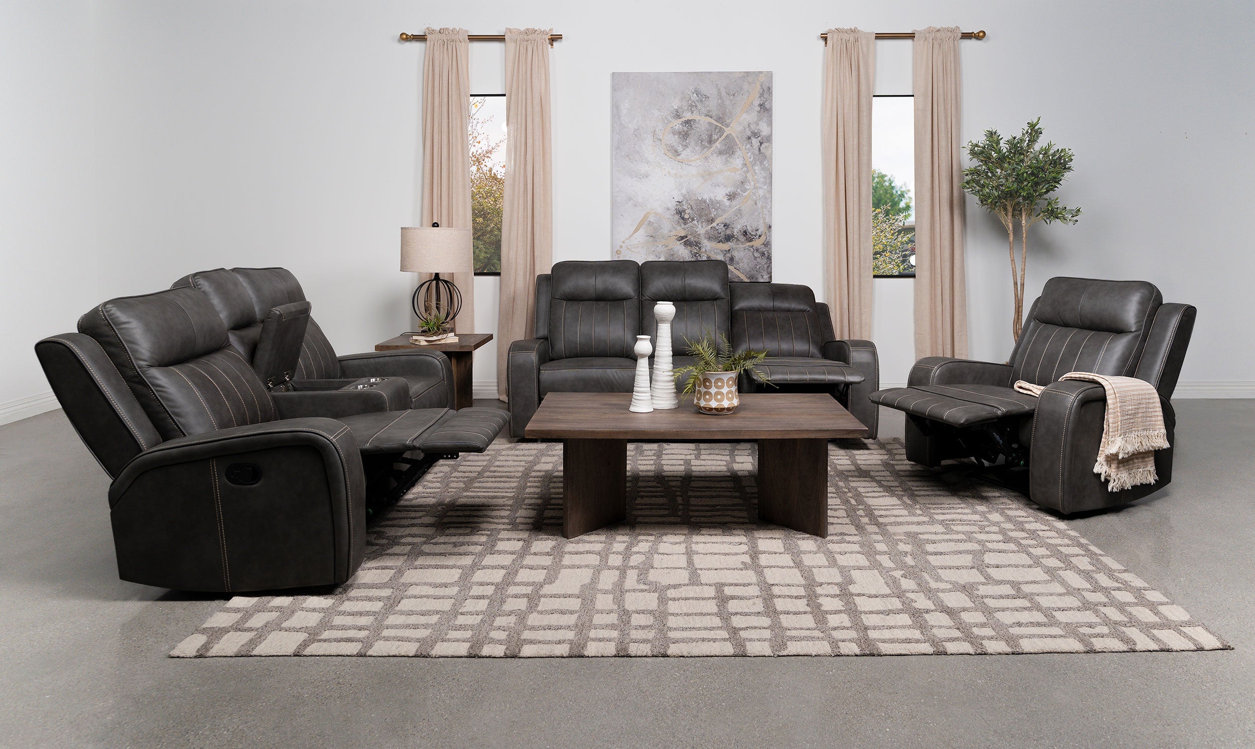 Raelynn Upholstered Reclining Sofa Set Grey