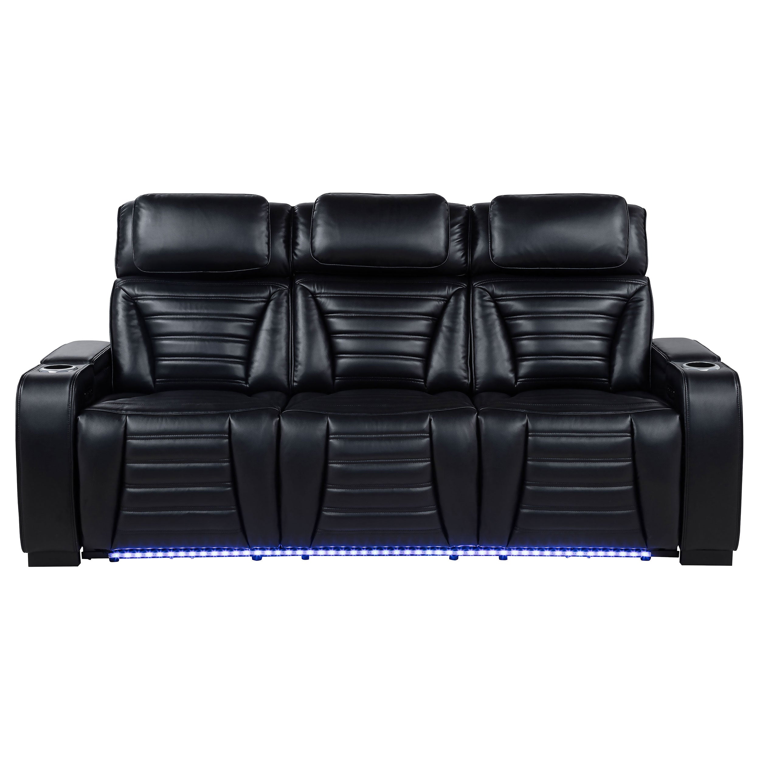 Zuma Faux Leather Dual Power Reclining LED Sofa Black