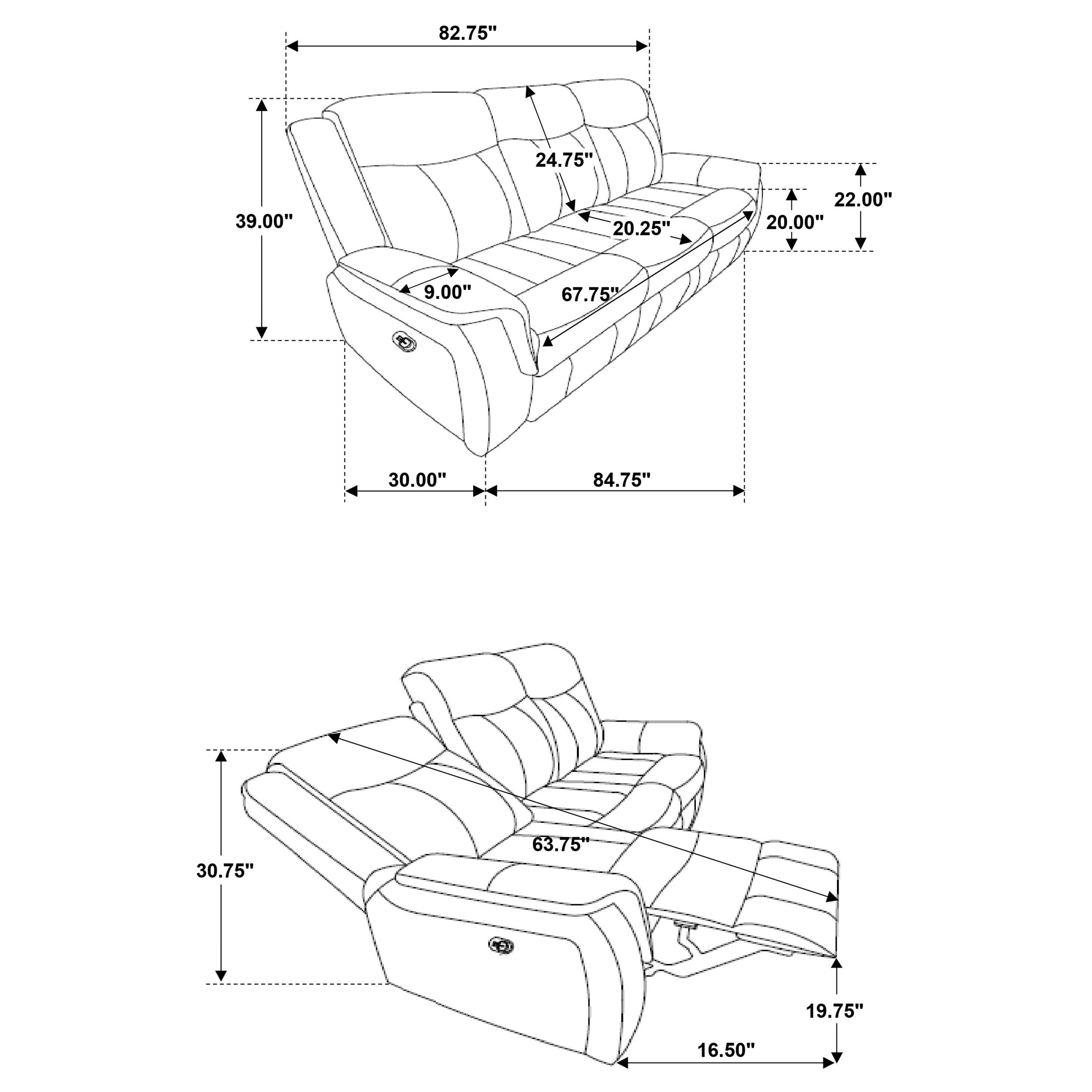 Lawrence Upholstered Reclining Sofa Set Charcoal