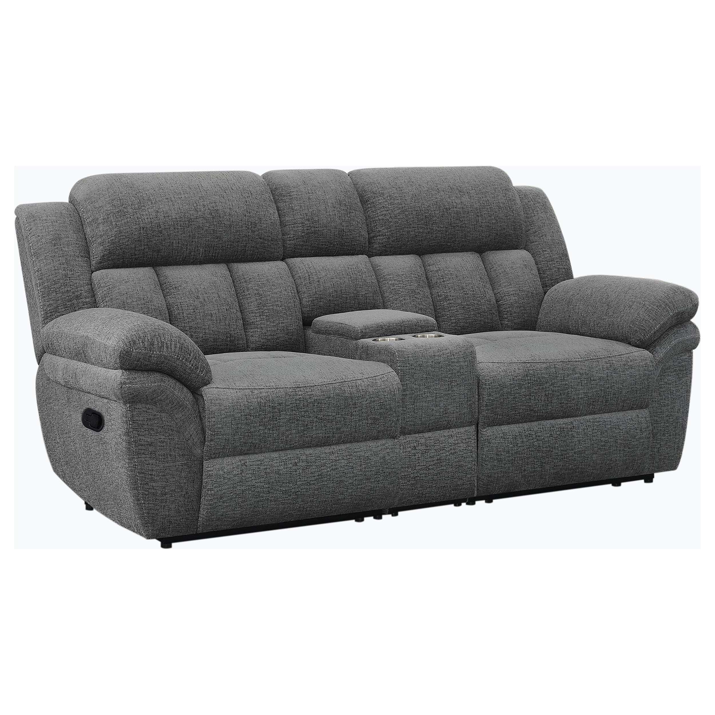 Bahrain Upholstered Motion Loveseat with Console Charcoal