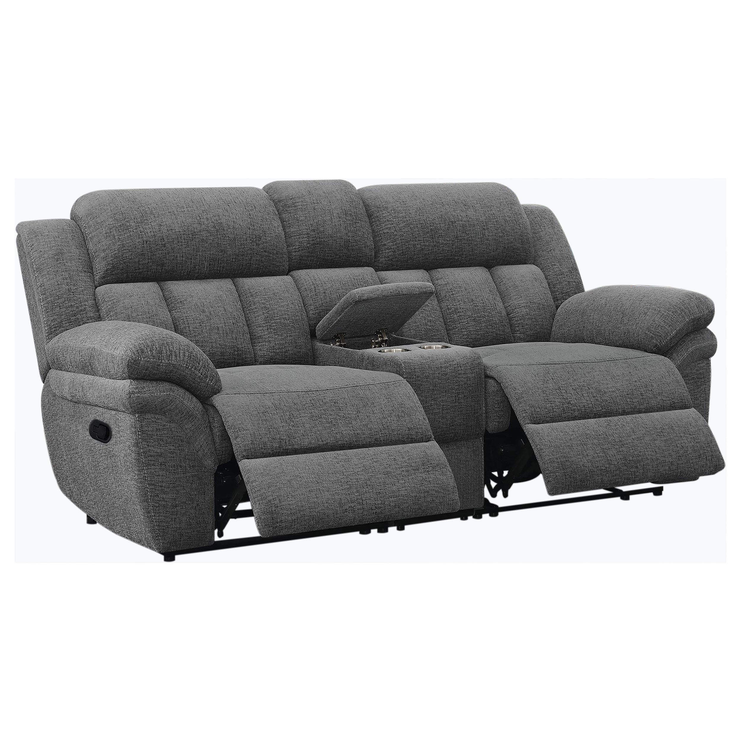 Bahrain Upholstered Motion Loveseat with Console Charcoal