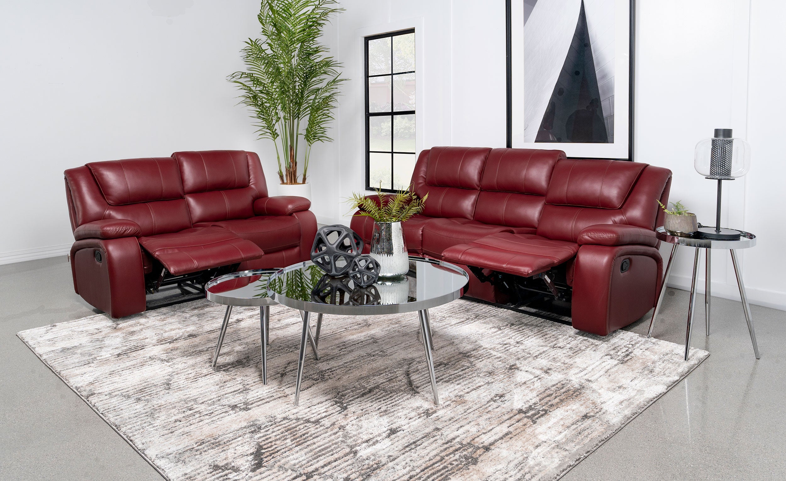Camila Upholstered Motion Reclining Sofa Set Black