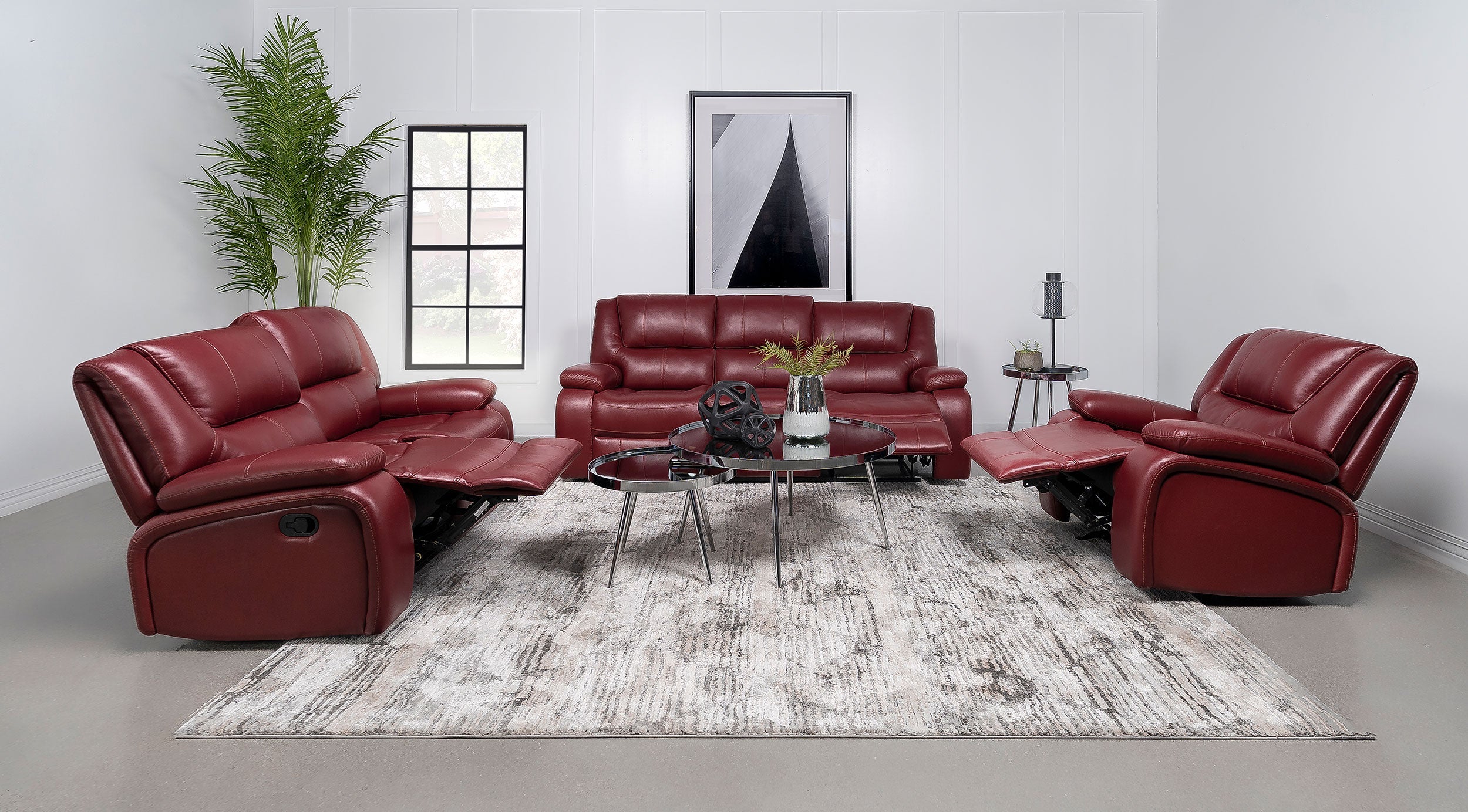 Camila Upholstered Motion Reclining Sofa Set Black