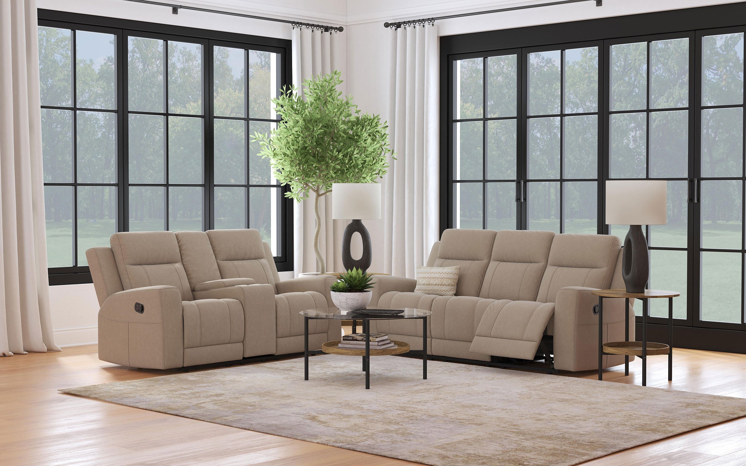 Brentwood Upholstered Reclining Sofa Set Charcoal