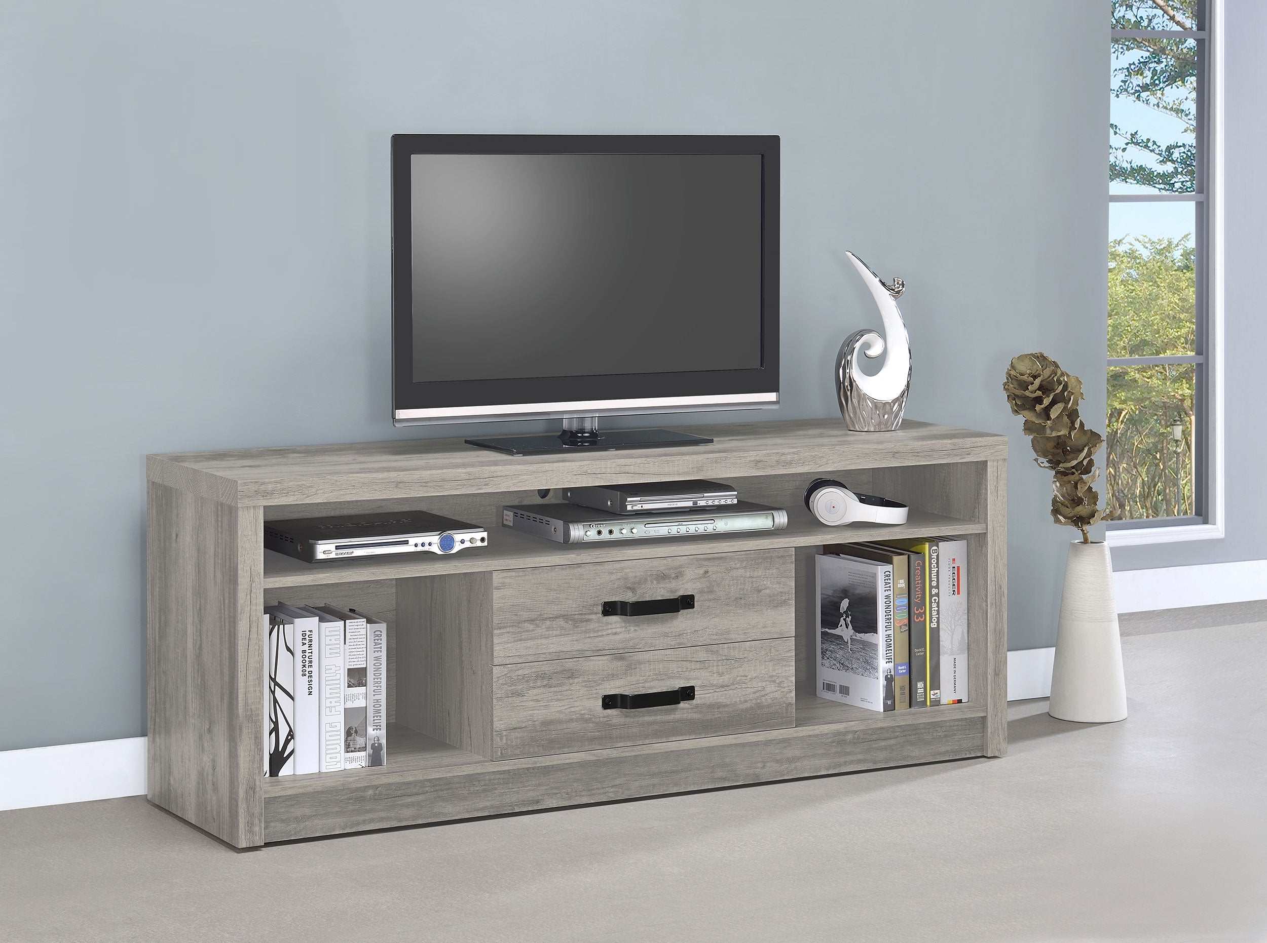 Burke 2-door Engineered Wood TV Stand Grey Driftwood