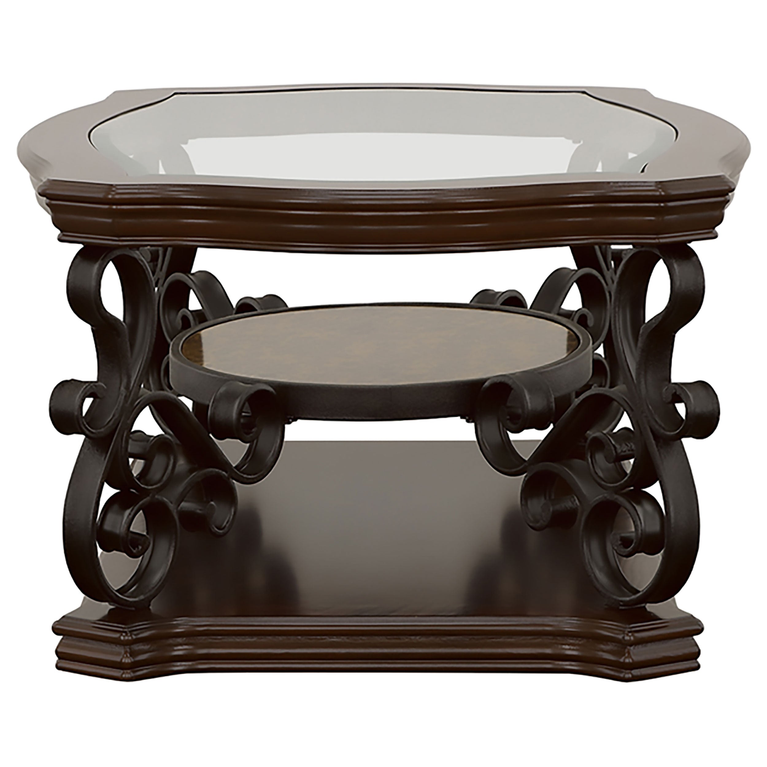 Laney Glass Top Coffee and End Table Set Dark Merlot