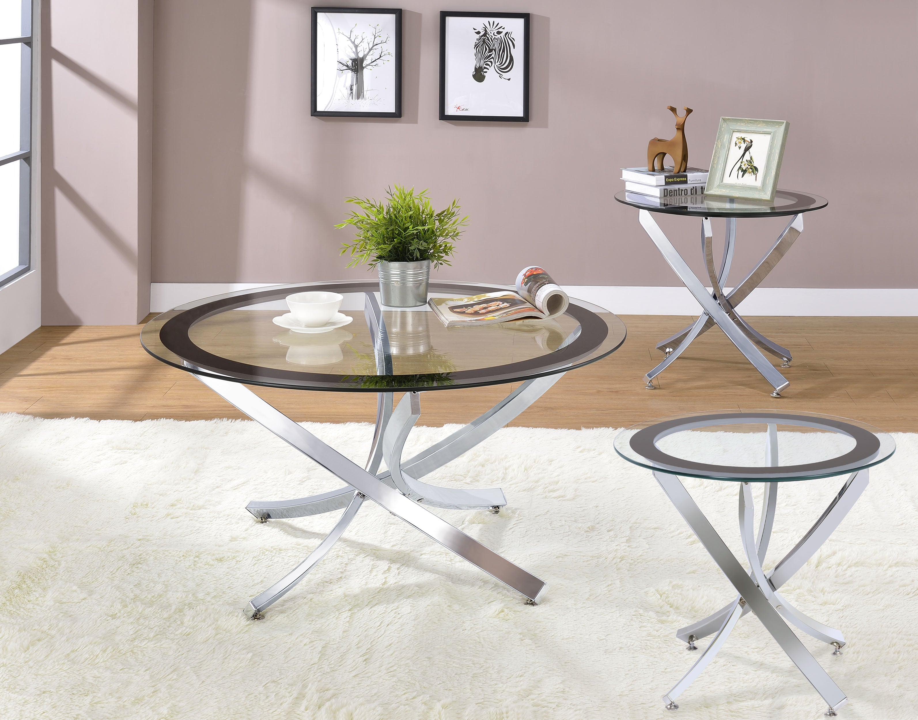 Brooke  Round Coffee and End Table Set Chrome