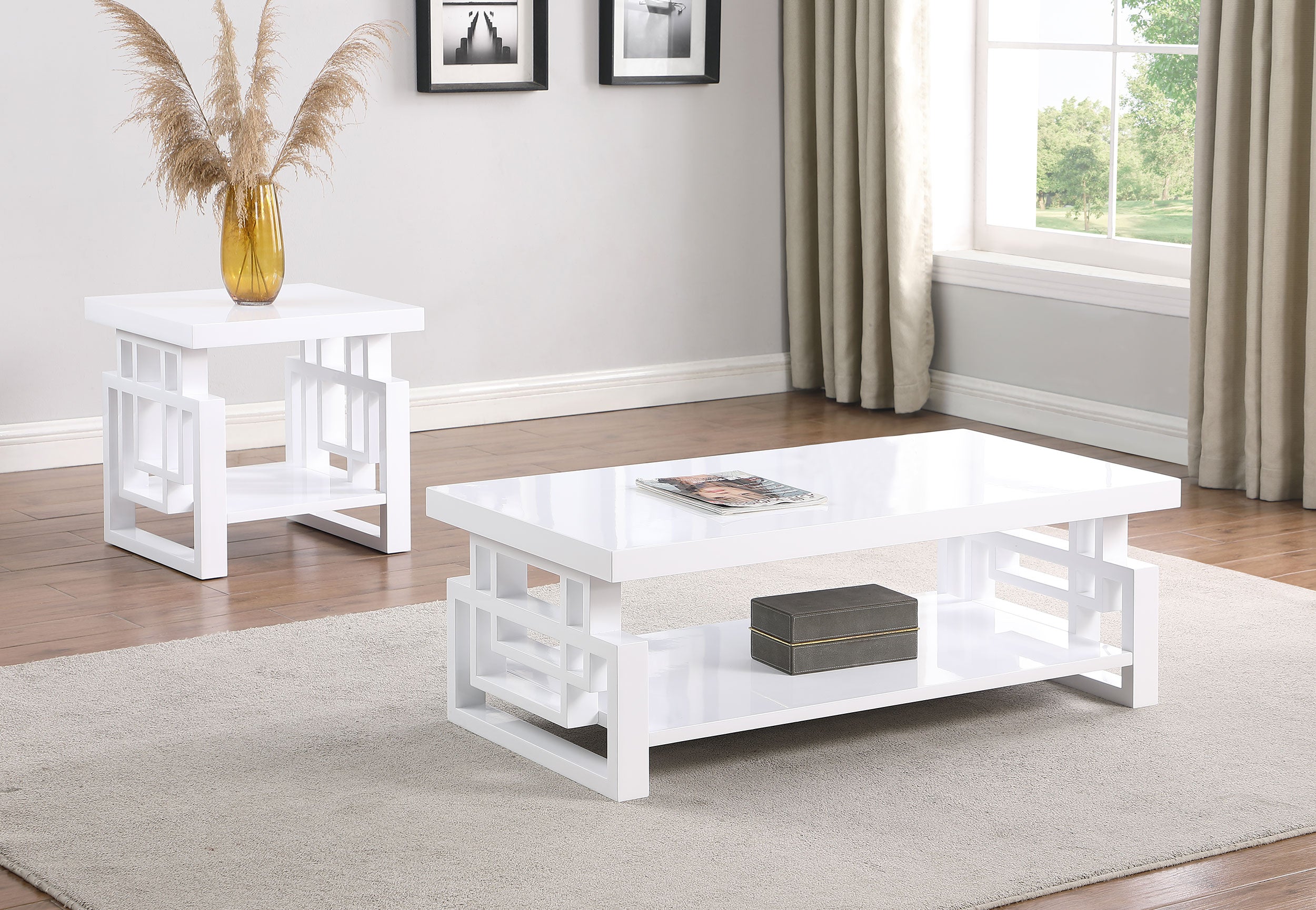 Schmitt Coffee and End Table Set White High Gloss
