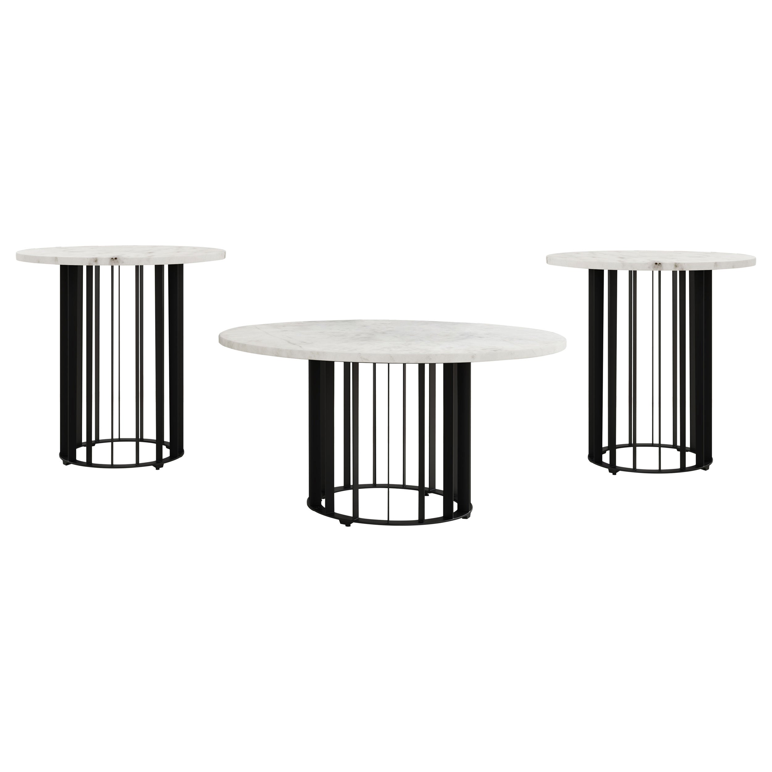 Haven Round Marble Coffee and End Table Set Black