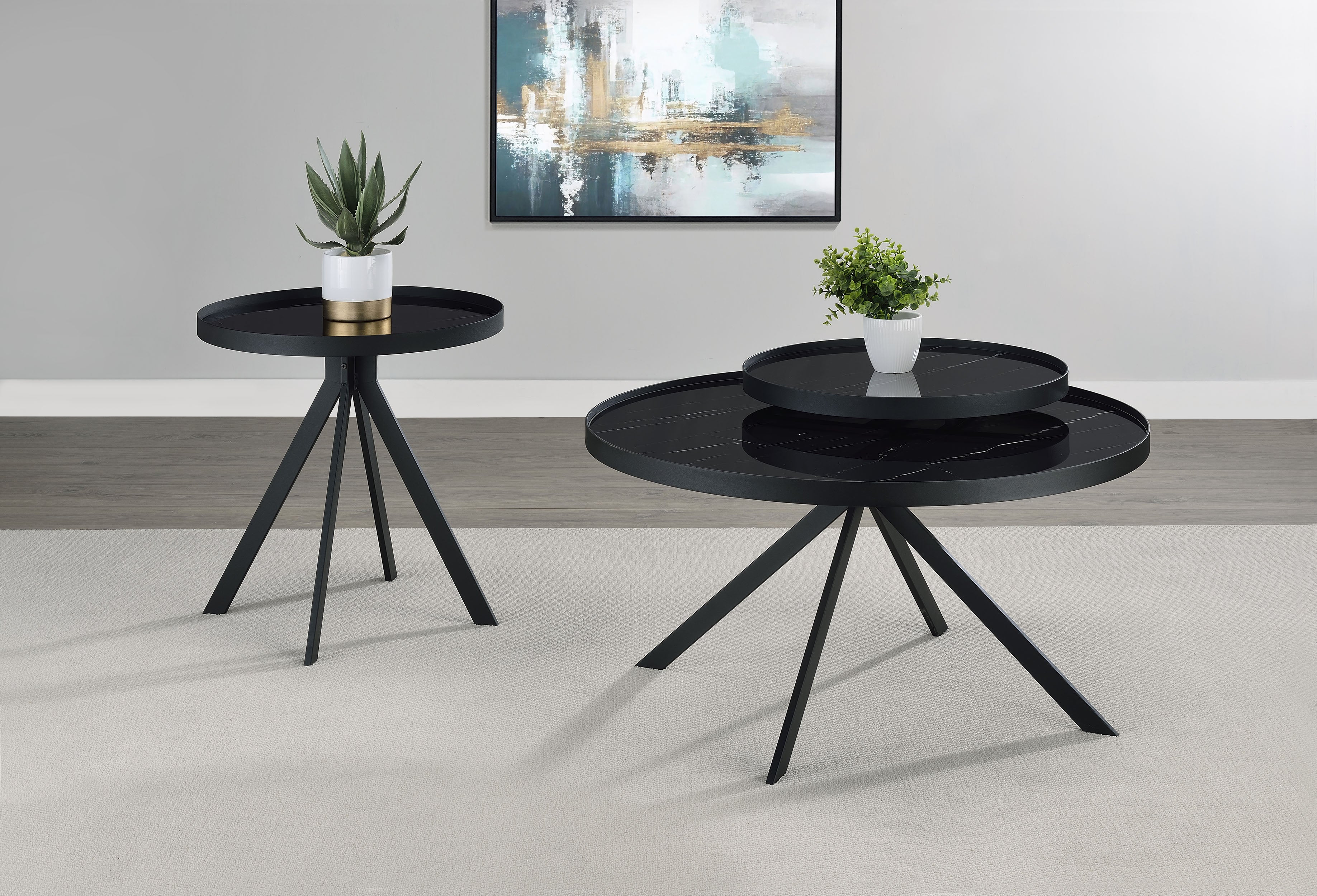 Briggs Round Coffee and End Table Set Black