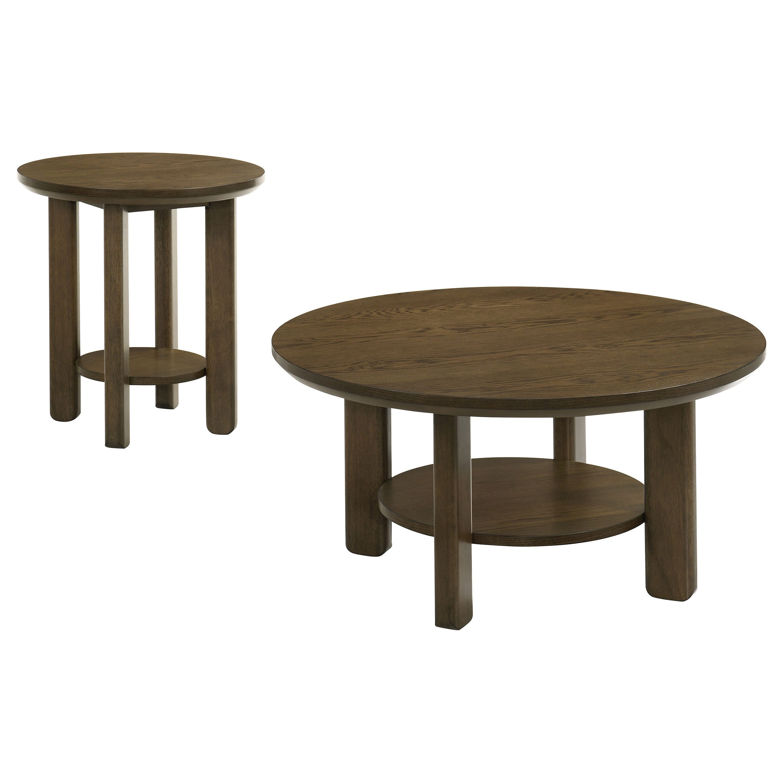 Ottowa Round Wood Coffee Table Set Brown