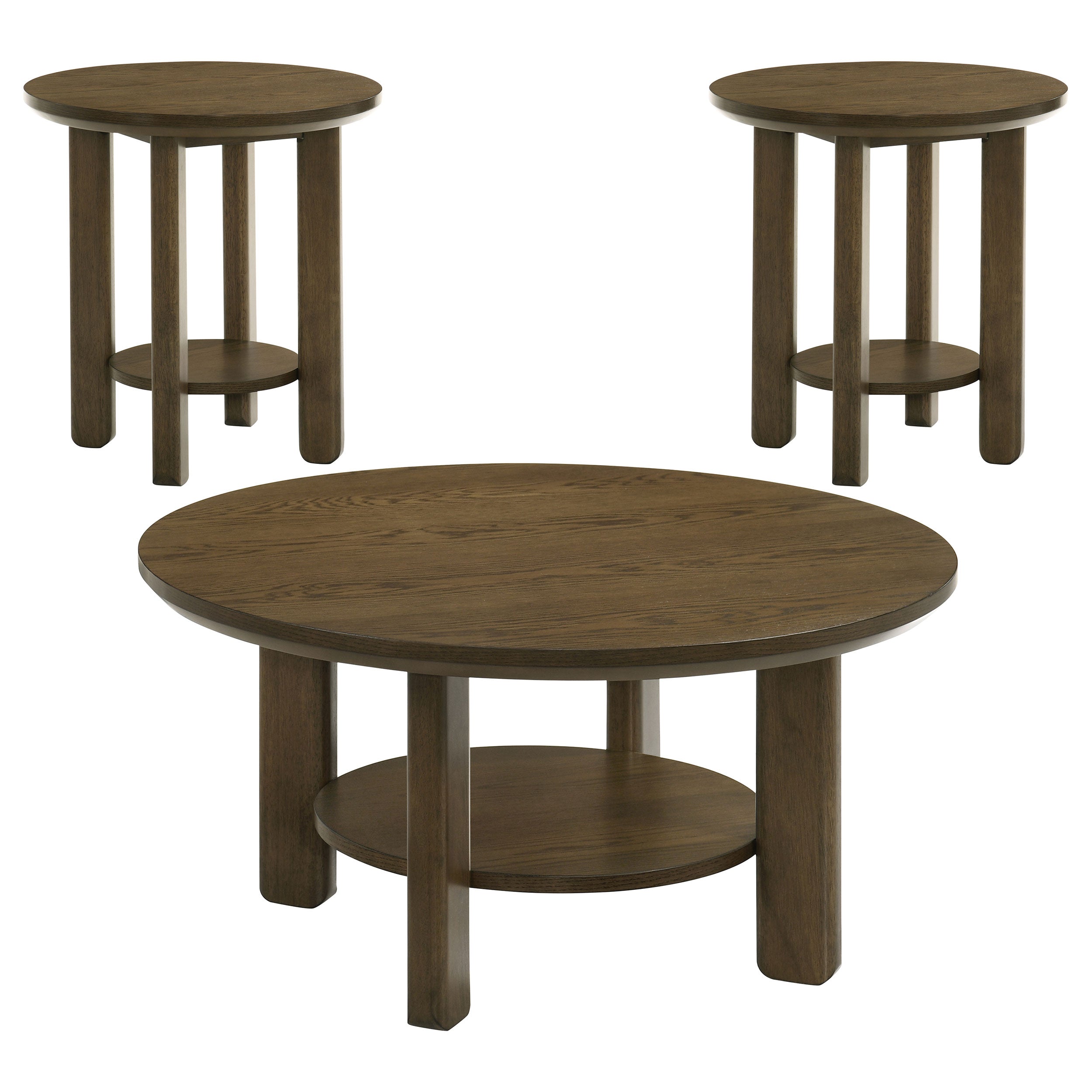 Ottowa Round Wood Coffee Table Set Brown