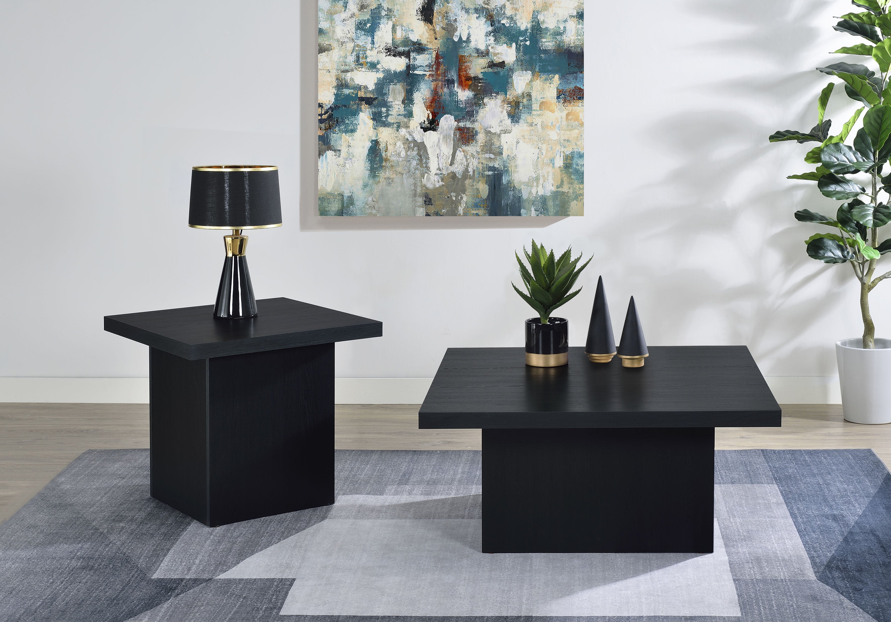 Devar Square Cocktail Coffee End Table Set Black