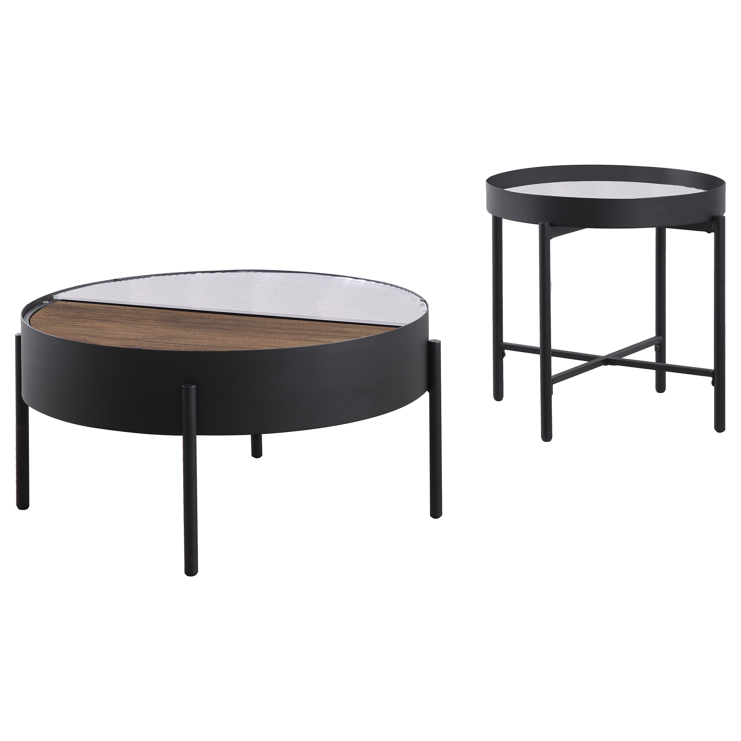 Ozella Round Coffee and End Table Set Sandy Black